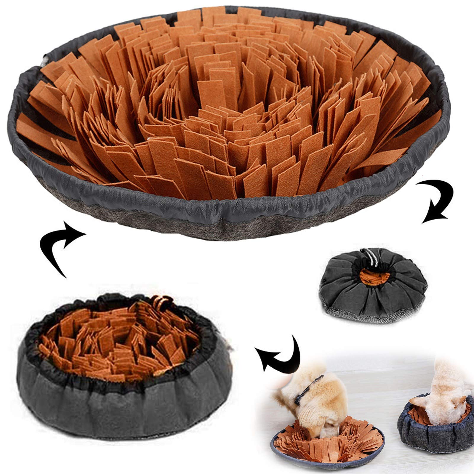 AWOOF Pet Snuffle Mat for Dogs, Interactive Feed Game for Boredom, Encourages Natural Foraging Skills for Cats Dogs Bowl Travel Use, Dog Treat Dispenser Indoor Outdoor Stress Relief (Brown)