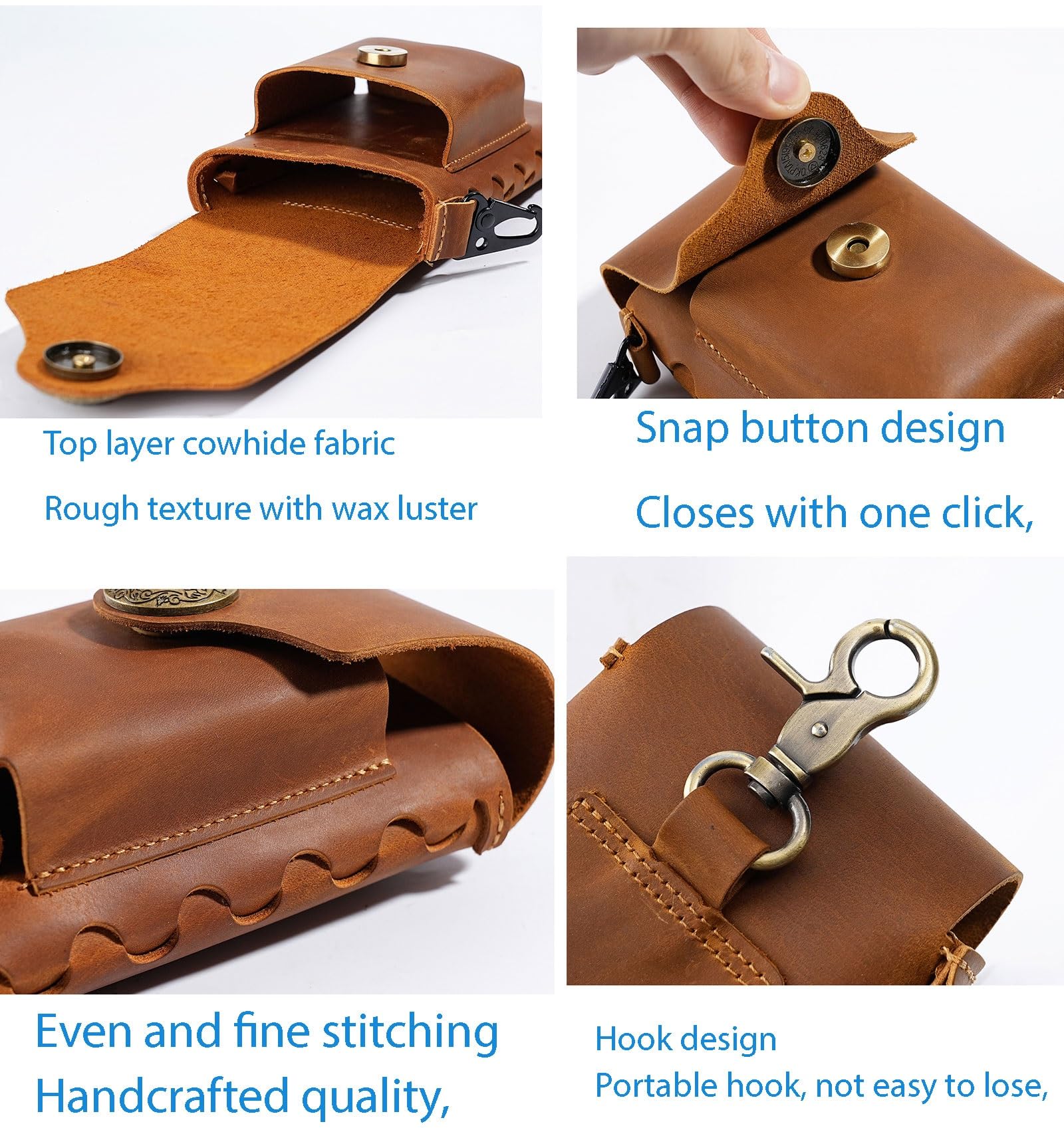 Marsupio mobile da uomo, organizer in pelle con clip in metallo e chiusura magnetica, ideale per attività all'aperto, pesca, caccia, lavori edili, Marrone chiaro