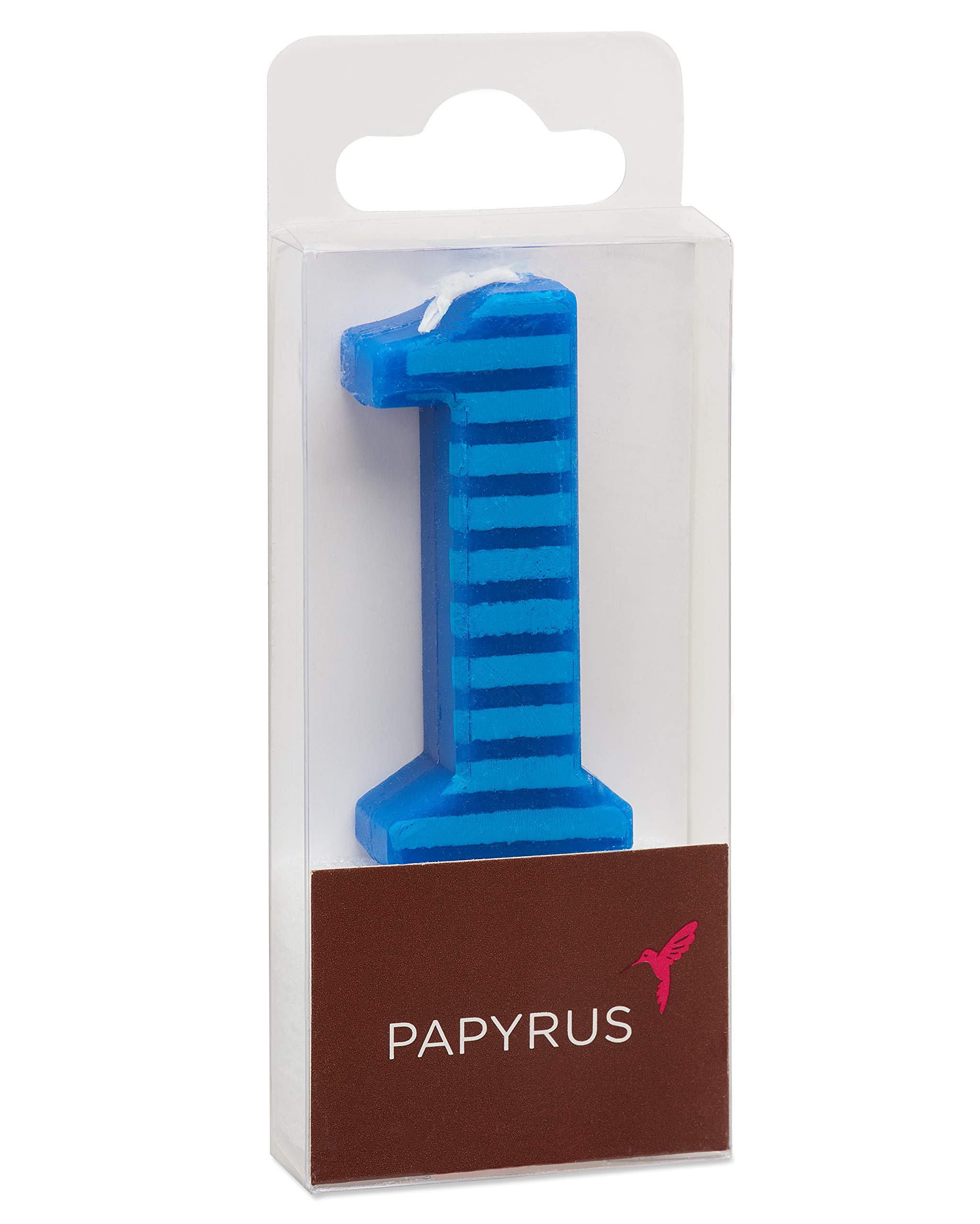 Papyrus Number Birthday Candles Pack, Blue Stripes (10-Count)