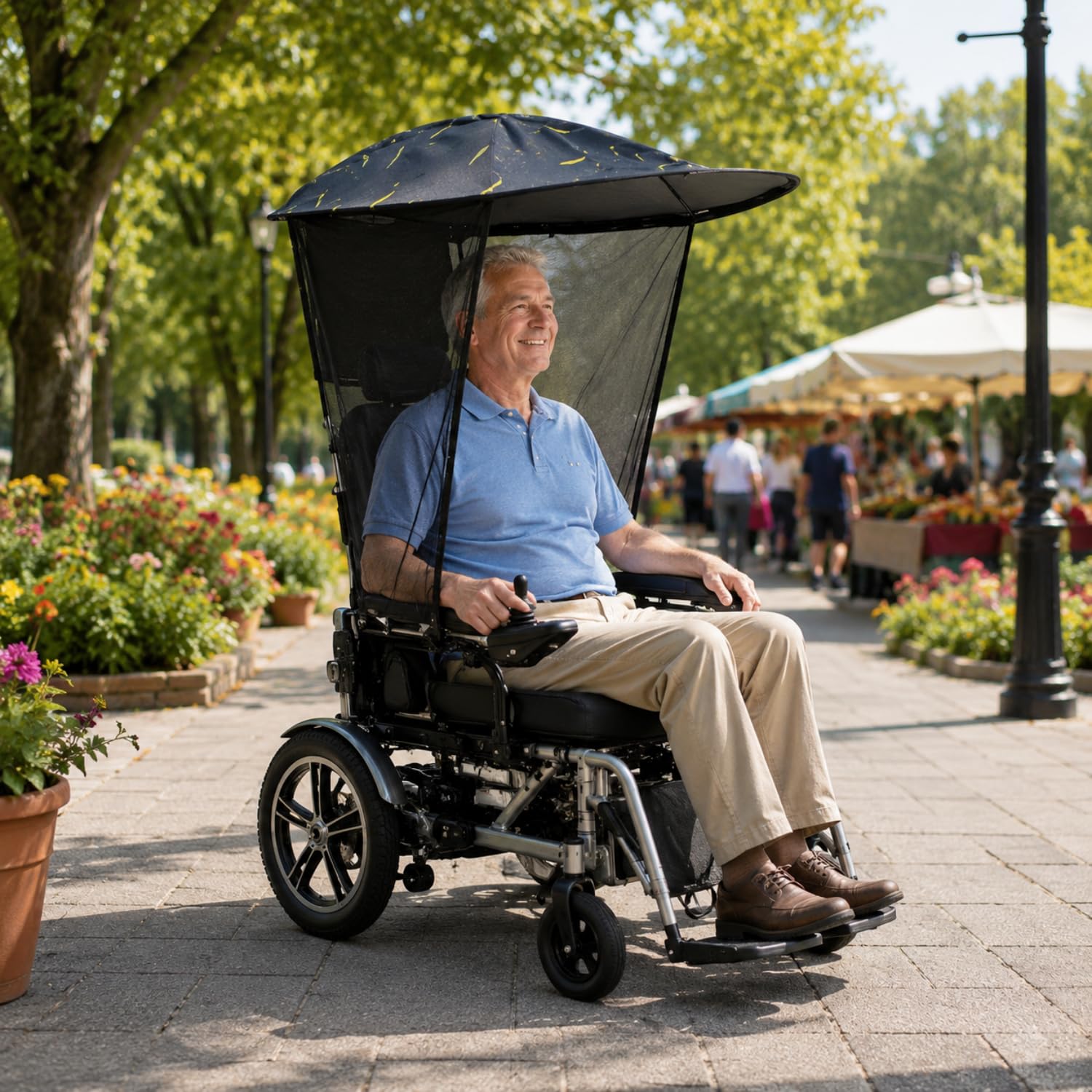 Auvent électrique pour fauteuil roulant réglable en gaze latérale respirante - Protection contre la pluie - Imperméable et résistant aux UV - Pour fauteuil roulant avec poignées - Accessoire