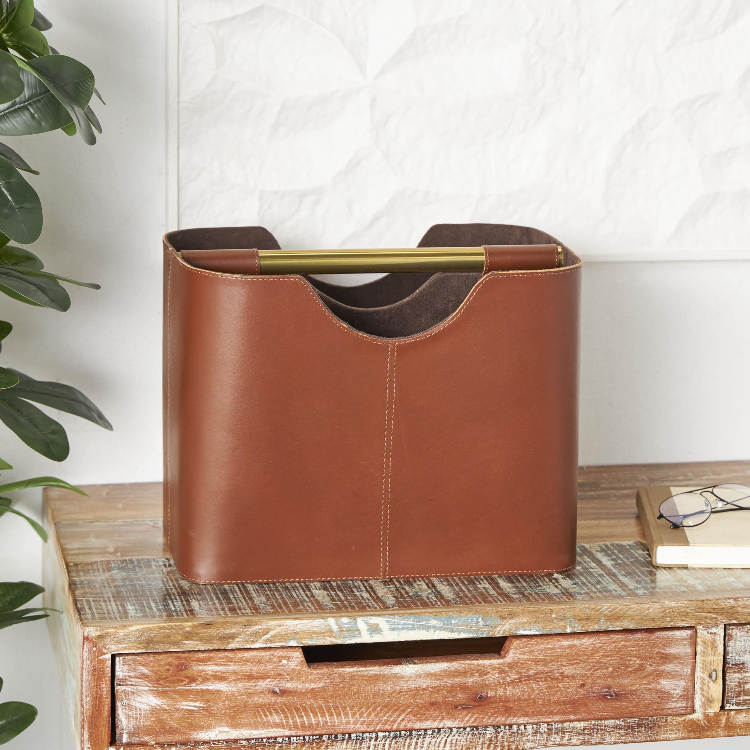 The 5 Best Magazine Racks for Every Room in 2026 1 Deco 79 Leather Magazine Holder with Divided Inside, 16' x 10' x 12', Brown — product photo
