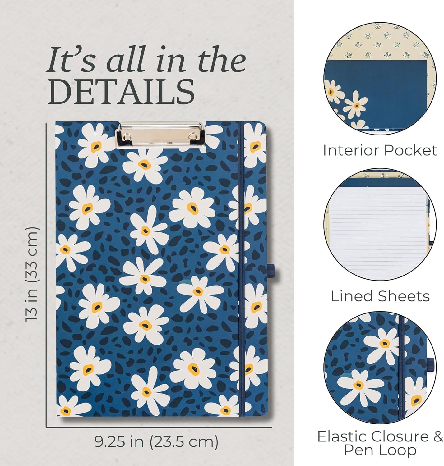 Steel Mill & Co Cute Clipboard Folio with Refillable Lined Notepad and Interior Storage Pocket, Padfolio for Work (Leopard Daisy) - Image 5