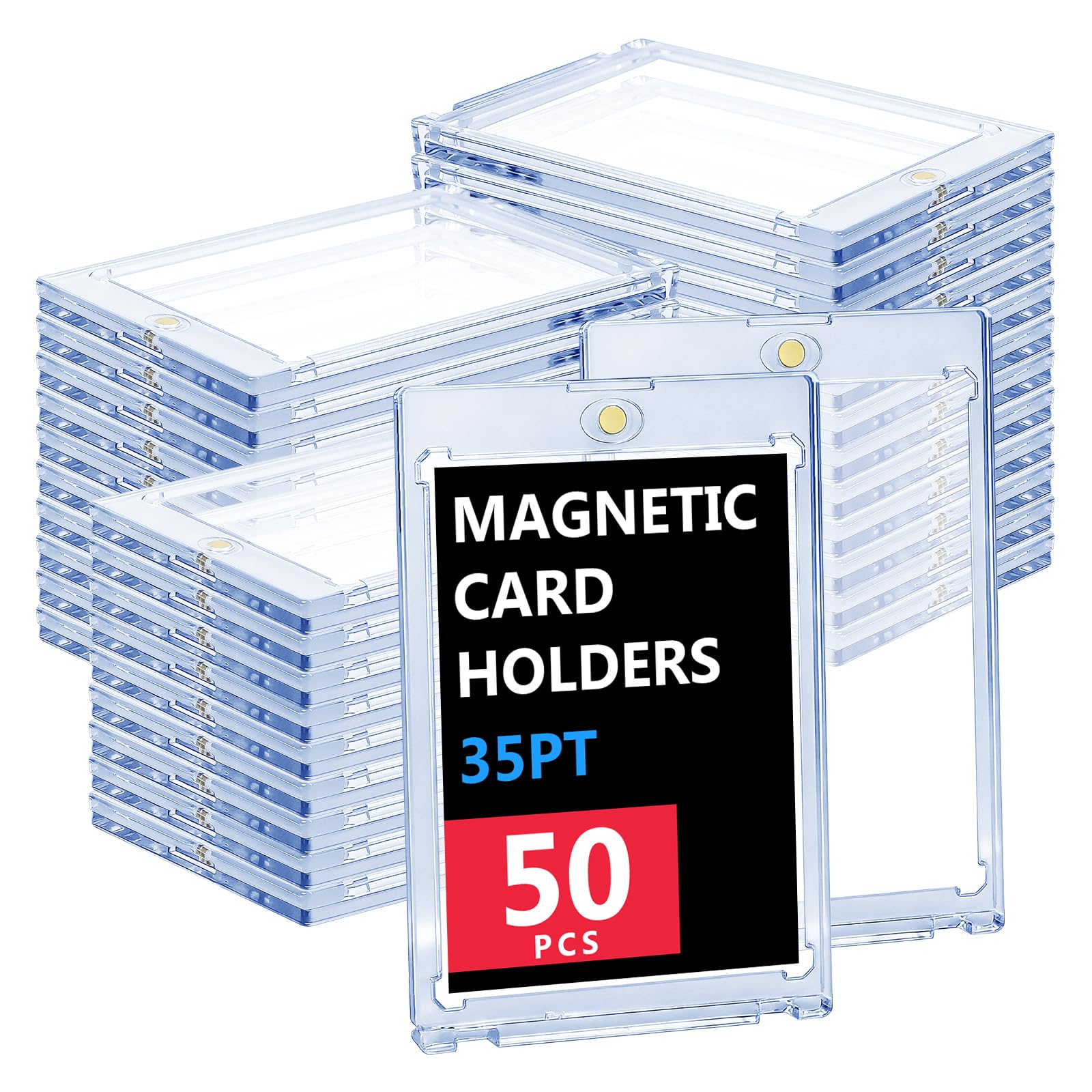 50 Pack 35PT Magnetic Card Holders Bulk, Clear Trading Card Protectors with UV Protection, Game Card Storage Cases with Platinum Magnets for Sports MTG & Collectibles Display & Storage, 9 x 6 cm