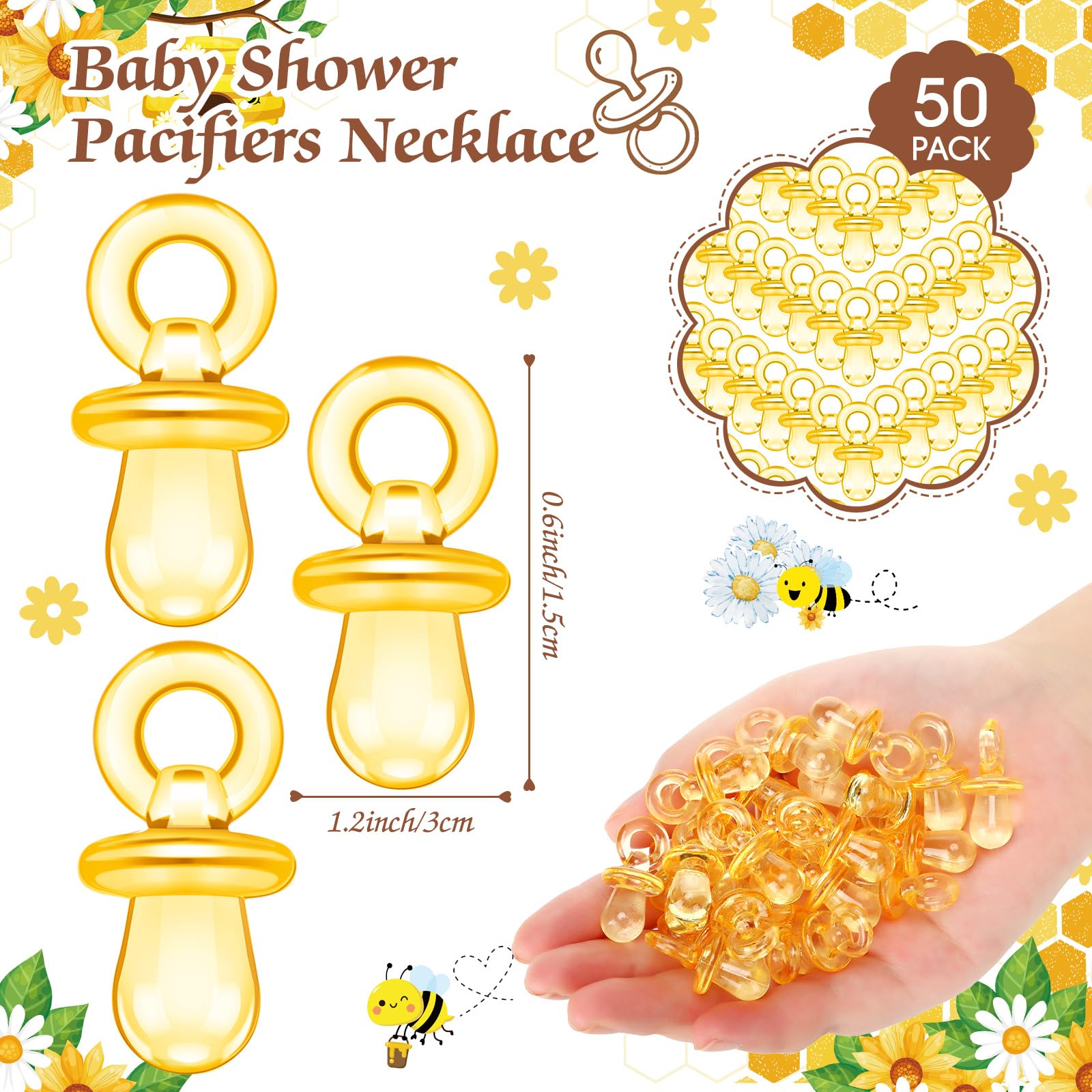 Thyle 51 juegos de caza de chupetes para baby shower, incluye letrero de caza de chupetes y 50 chupetes acrílicos para decoración de juegos de baby shower, juegos de regalo, decoración de fiesta de