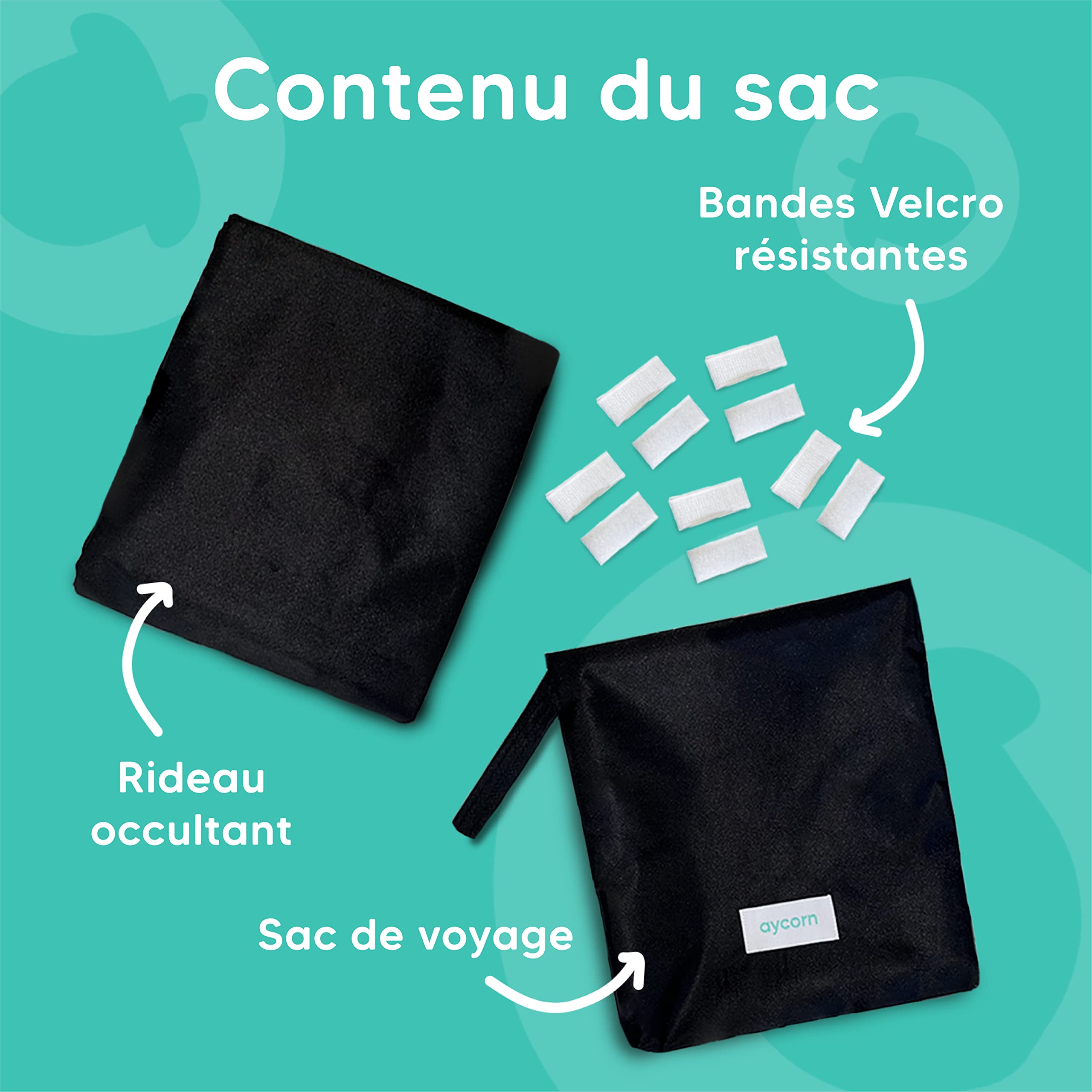 Aycorn Rideau Occultant avec Ventouses, Portable, Ajustable et Amovible, 130x200 cm - Stores d'occultation sans perçage et Attaches Velcro pour Chambre, Salon et Voyage - Noir