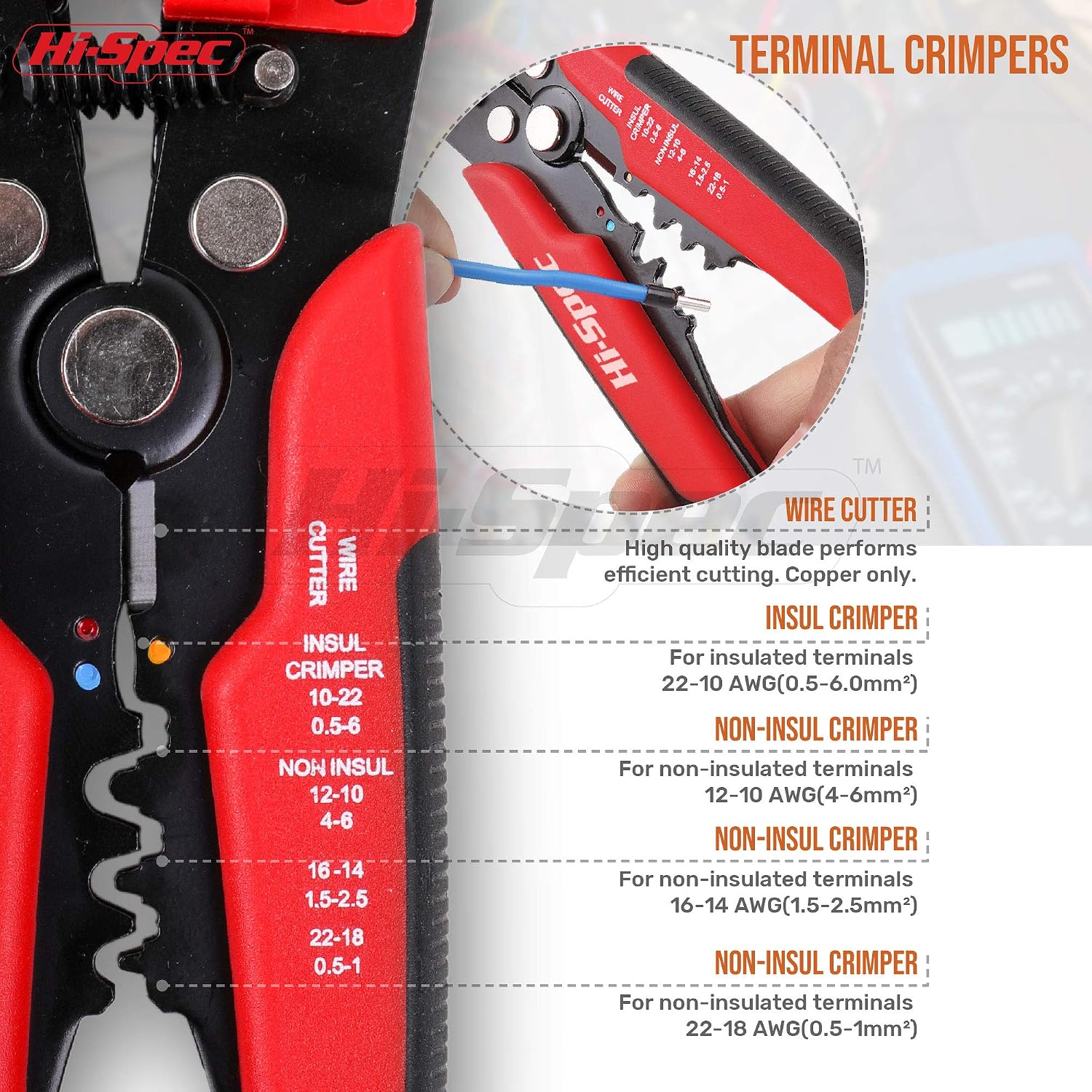 Hi-Spec Automatic Wire and Cable Stripper, Crimper & Cutter. 3 in 1 Multifunction and Self-Adjusting Pliers Tool for All Home and Car Electrics Wiring