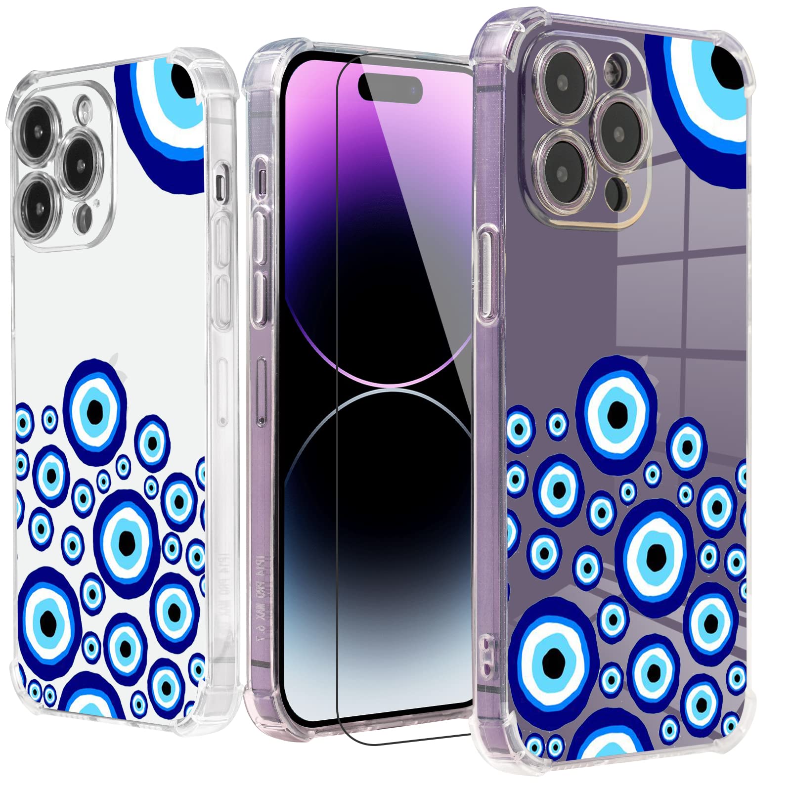 Eyes Case for iPhone 15 Pro with Blue Eyes Design,Arty Pattern with Screen Protector [Buffertech 6.6 ft Drop Impact] Soft TPU Protective Case for iPhone 15 Pro 6.1"
