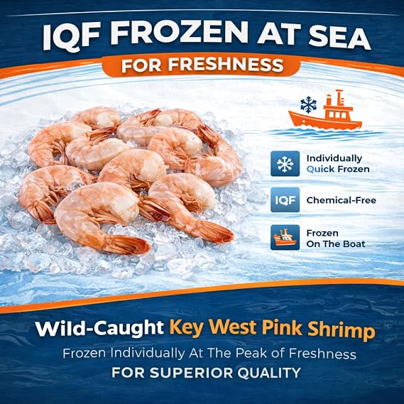 The Crab Place 5 LB Wild-Caught Key West Pink Shrimp CP18 Jumbo Raw Shrimp, IQF Frozen, Chemical-Free, Sustainably Harvested Florida Gulf Seafood