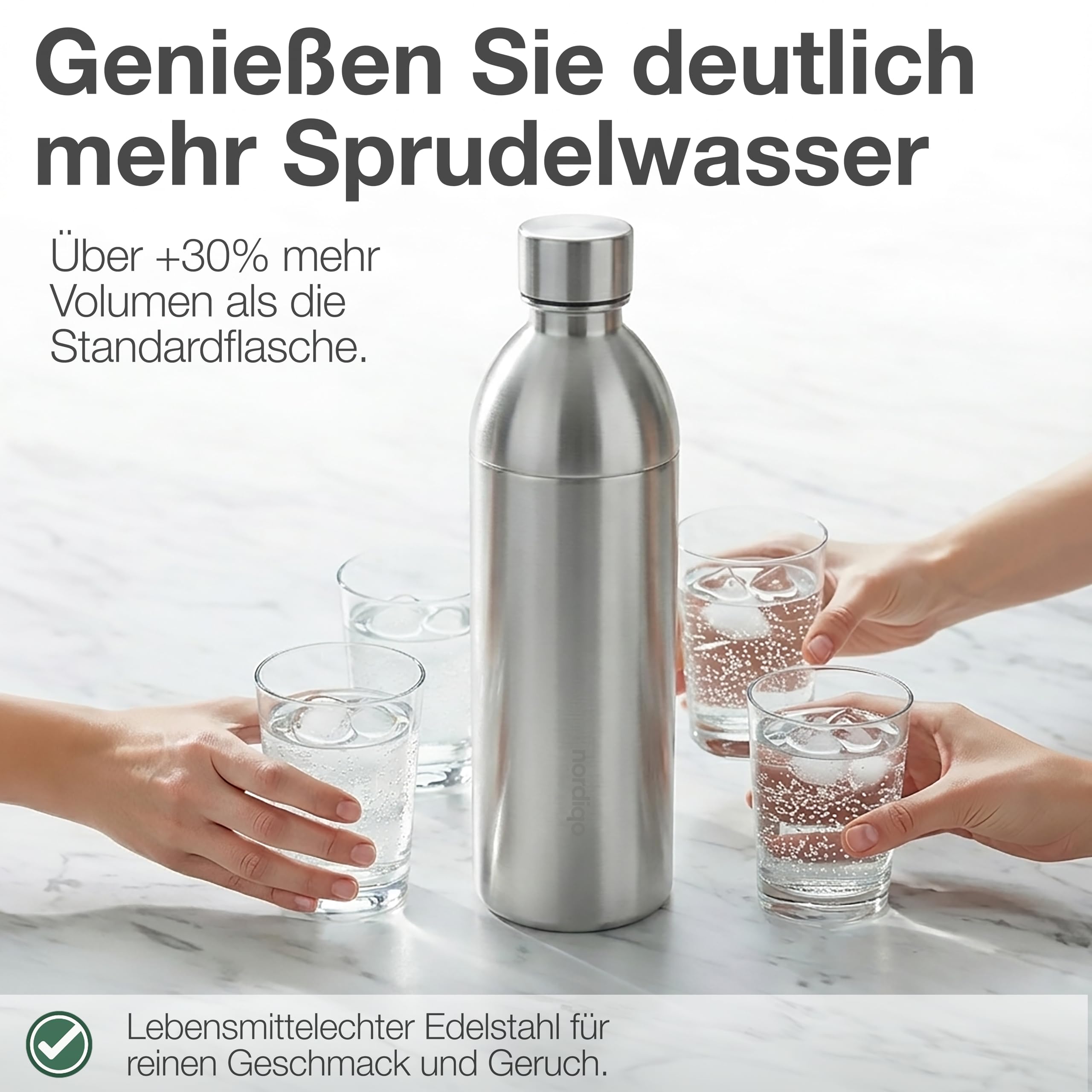 Edelstahlflasche 1.3L für Aarke Carbonator 3 & SMEG, 2-Set | BPA-frei. Auslaufsicher. Füllmarkierung innen & außen. Kein Ablauf. 1300ml. Anti-Fingerprint Stahl x 2