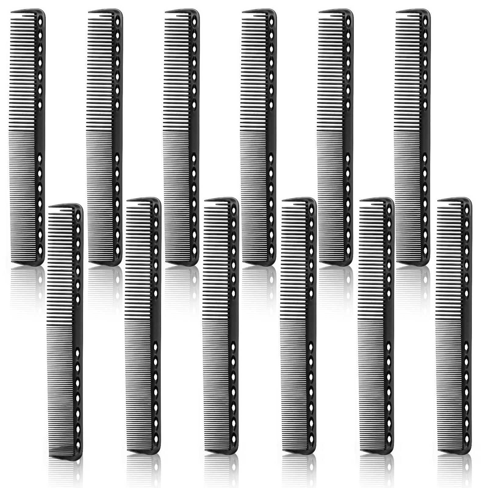 12Pcs Carbon Fiber Comb Set - Heat Resistant Hair Stylist Combs for Men & Women - Medium & Fine Tooth for Clipper Cuts