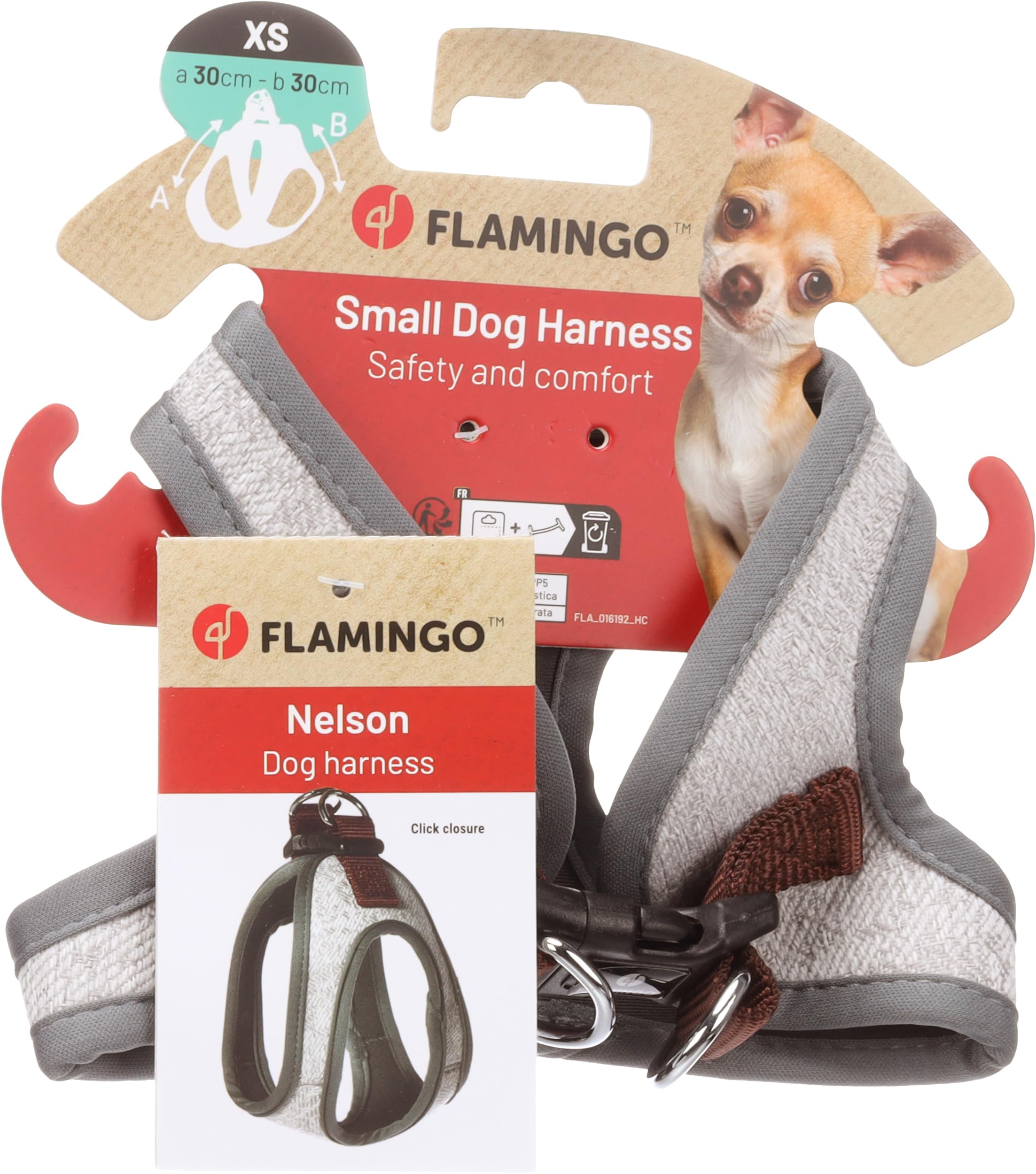 Flamingo Dog Harness Step&Go Nelson Grey XS 30cm 30cm
