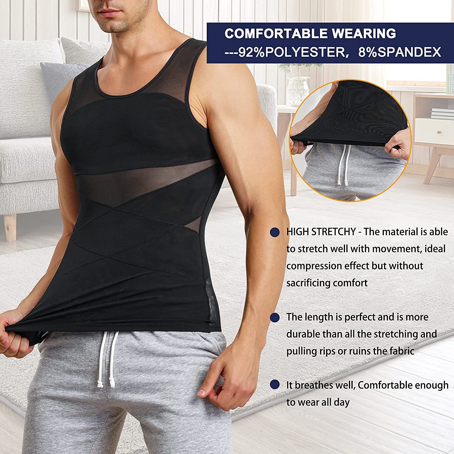 KUMAYES Camisa de compresión Hombre Camiseta Reductora Invisible Faja Reductora elástica para Abdomen Body Shaper