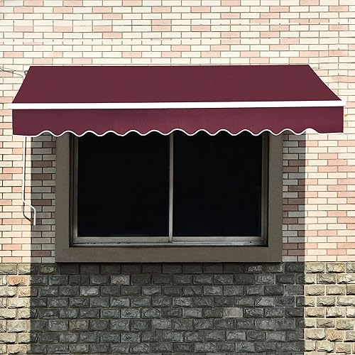 Miniatura 8 de MCombo. Toldo retráctil manual para puerta de patio o ventana de 12 x 10 pies., Burgundy