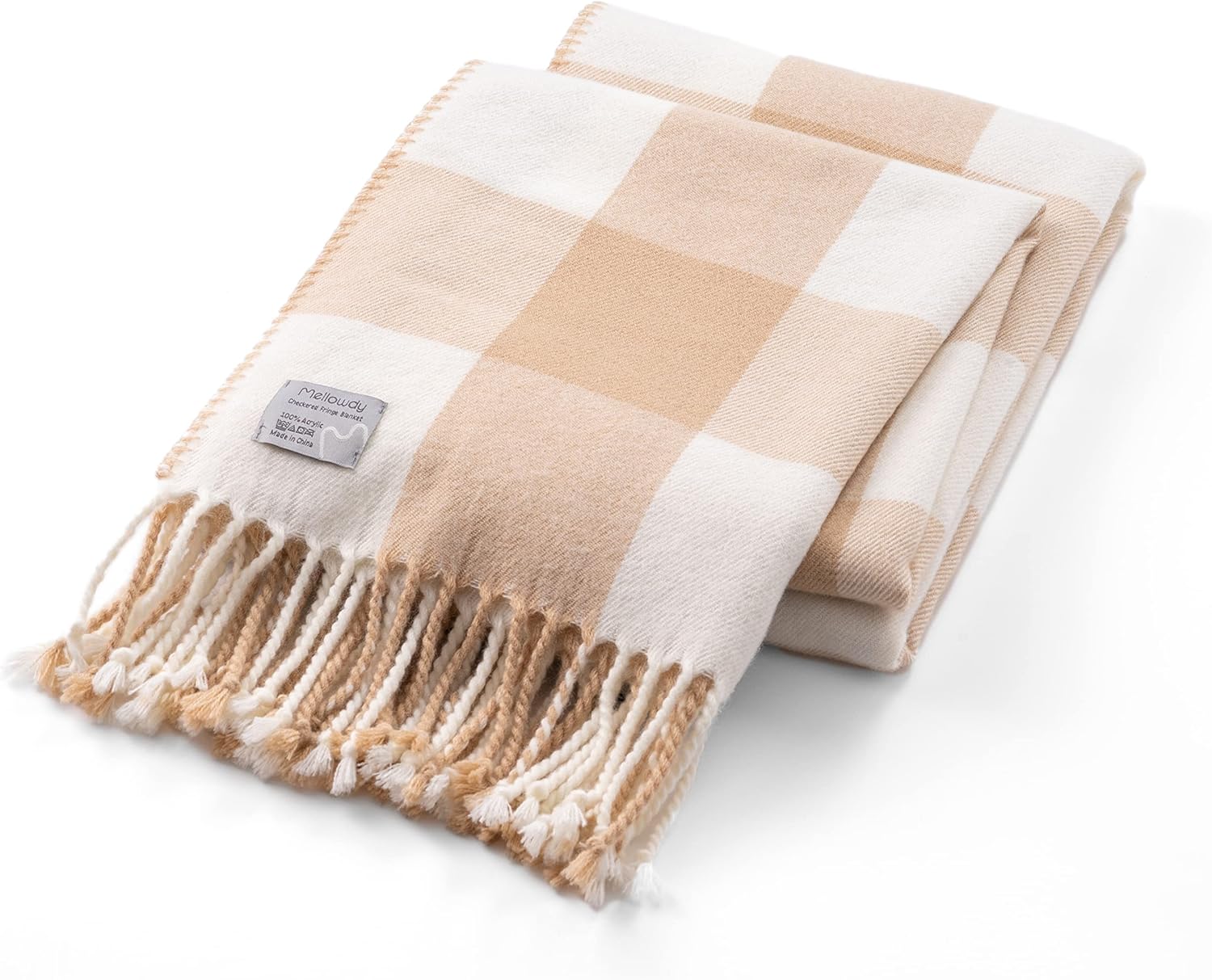 Mellowdy Classic Checkered Blanket Faux Cashmere Plaid Throw with Fringe Soft