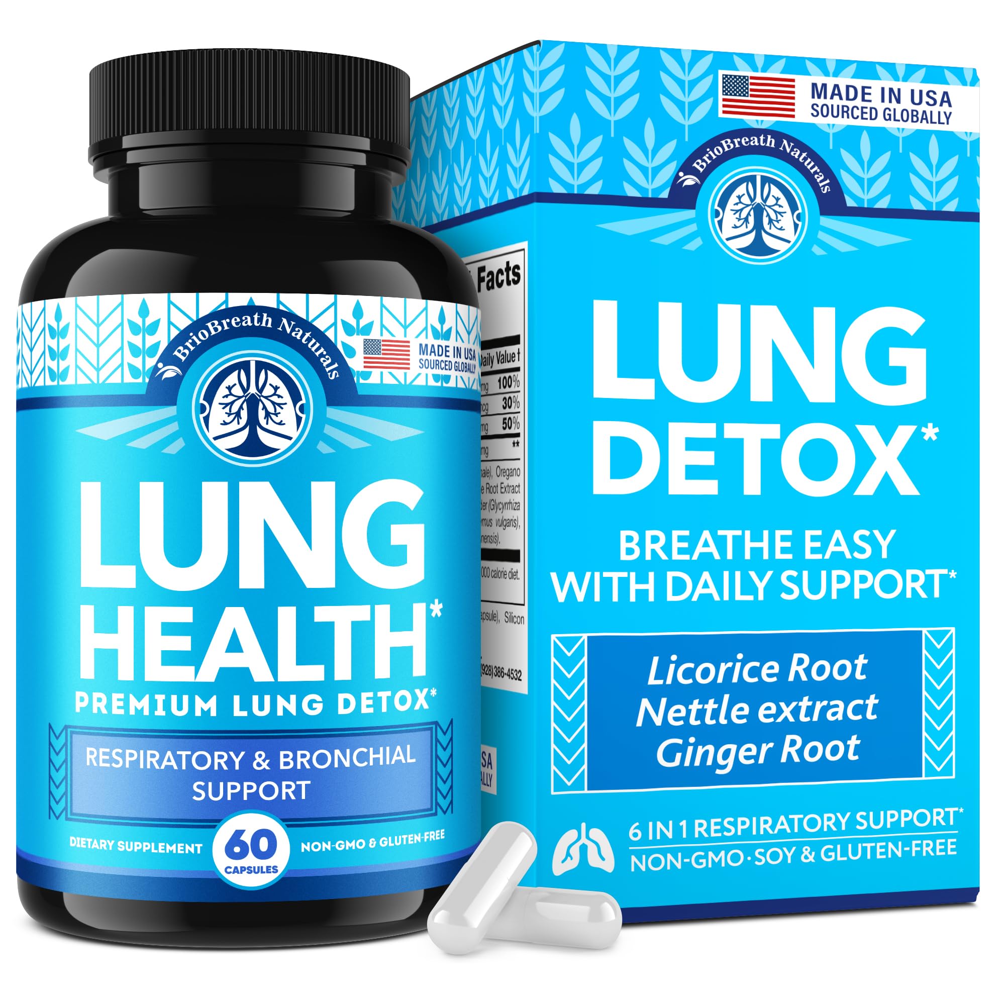 Lung Support Supplement - Capsules for Lung Cleanse and Detox - Made in USA - Respiratory System; Mucus Clear - Vegan Supplement for Lung Detox; Respiratory Support - 60 Capsules