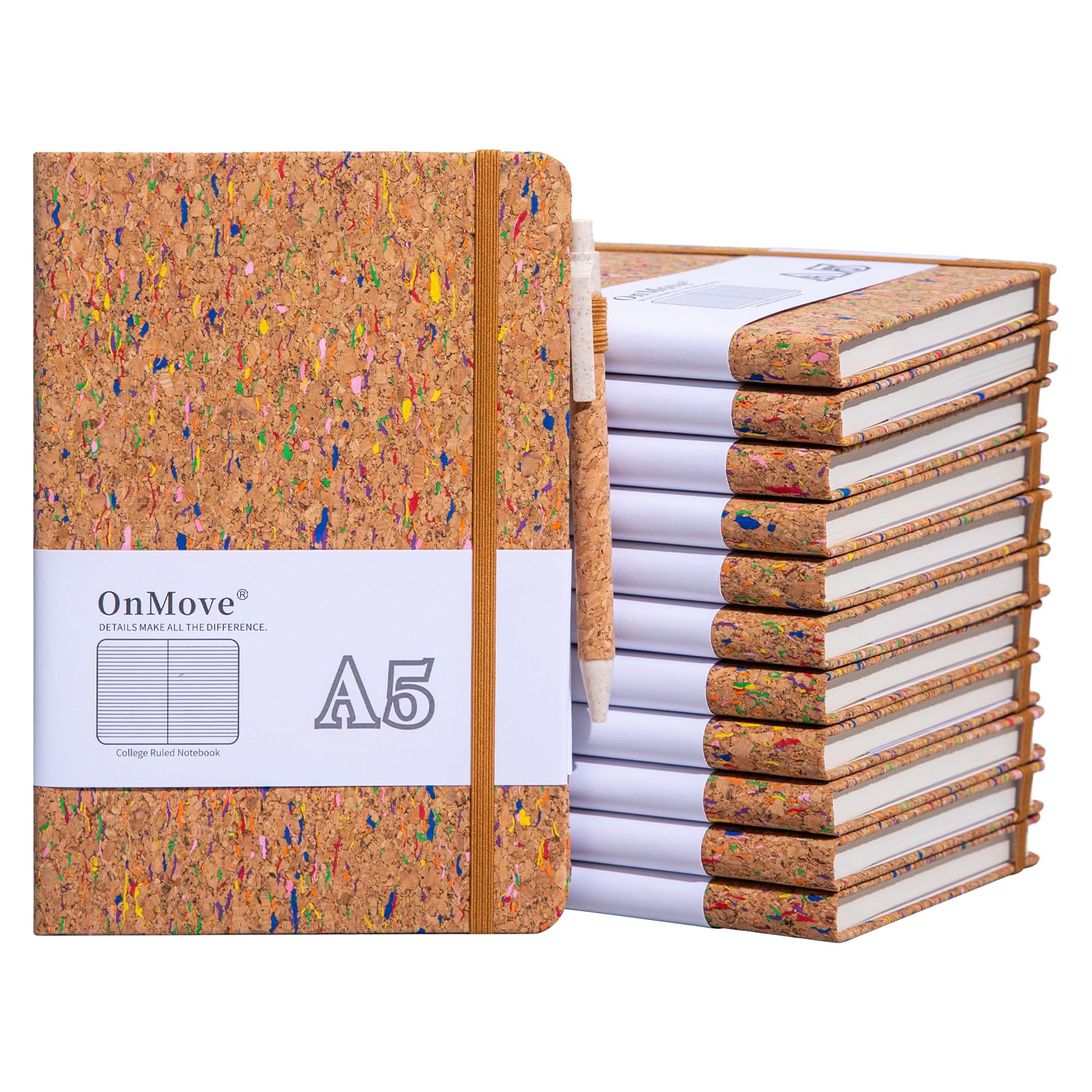 Notebooks Journal for Women Men 12 Pack Bulk Leather Hardcover with Pen Holder A5 160 Pages 100 GSM Thick Paper for Work School (Cork-3)