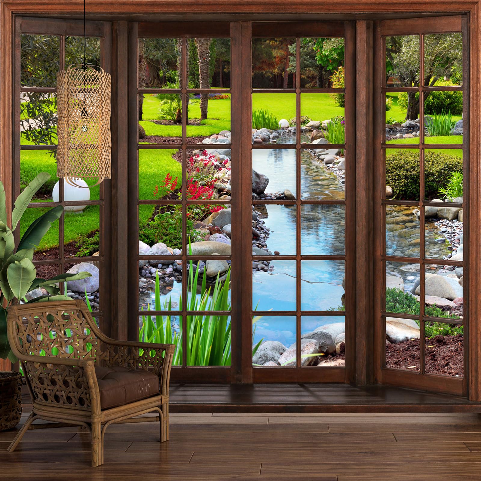 Panoramic Wallpaper Trompe l'œil Wooden Window - River Garden 3617680523797 - Width 130 cm x Height 104 cm
