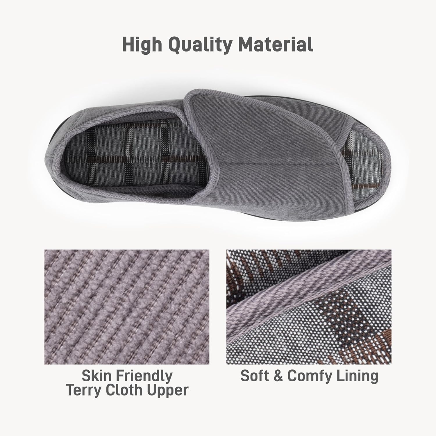 Open Toe Diabetic Slippers for Men Extra Wide Width, Memory Foam Open Toe House Shoes Non Slip - For Seniors Arthritis Swollen Feet - Image 4