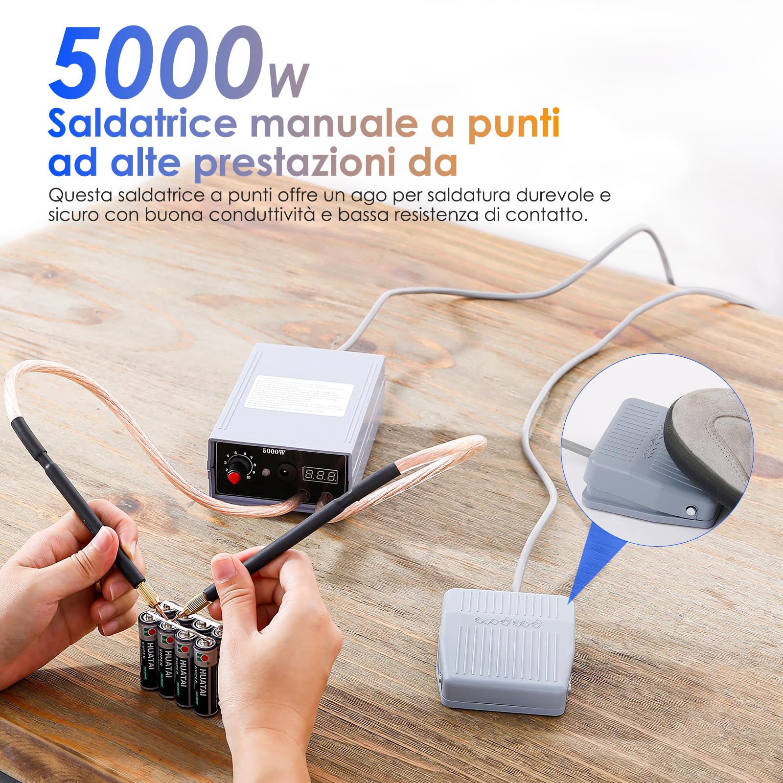 Weytoll Saldatrice a punti 18650, batteria fai da te, 5000 W, 6200 mAh, mini 0-800 A, corrente regolabile, saldatrice a punti per batteria 18650