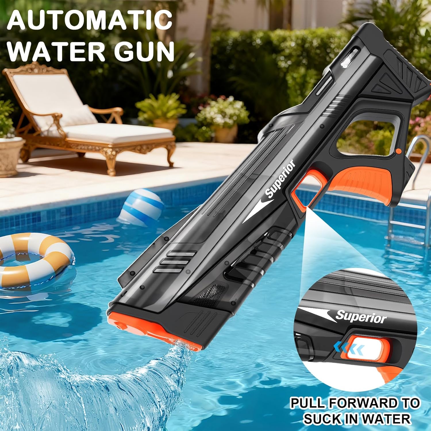 Electric Water Gun for Kids & Adults, Automatic Fill Up, Powerful Squirt Guns with 28-32 FT Long Range, Summer Outdoor Pool Beach Water Pistol/Blaster Toys