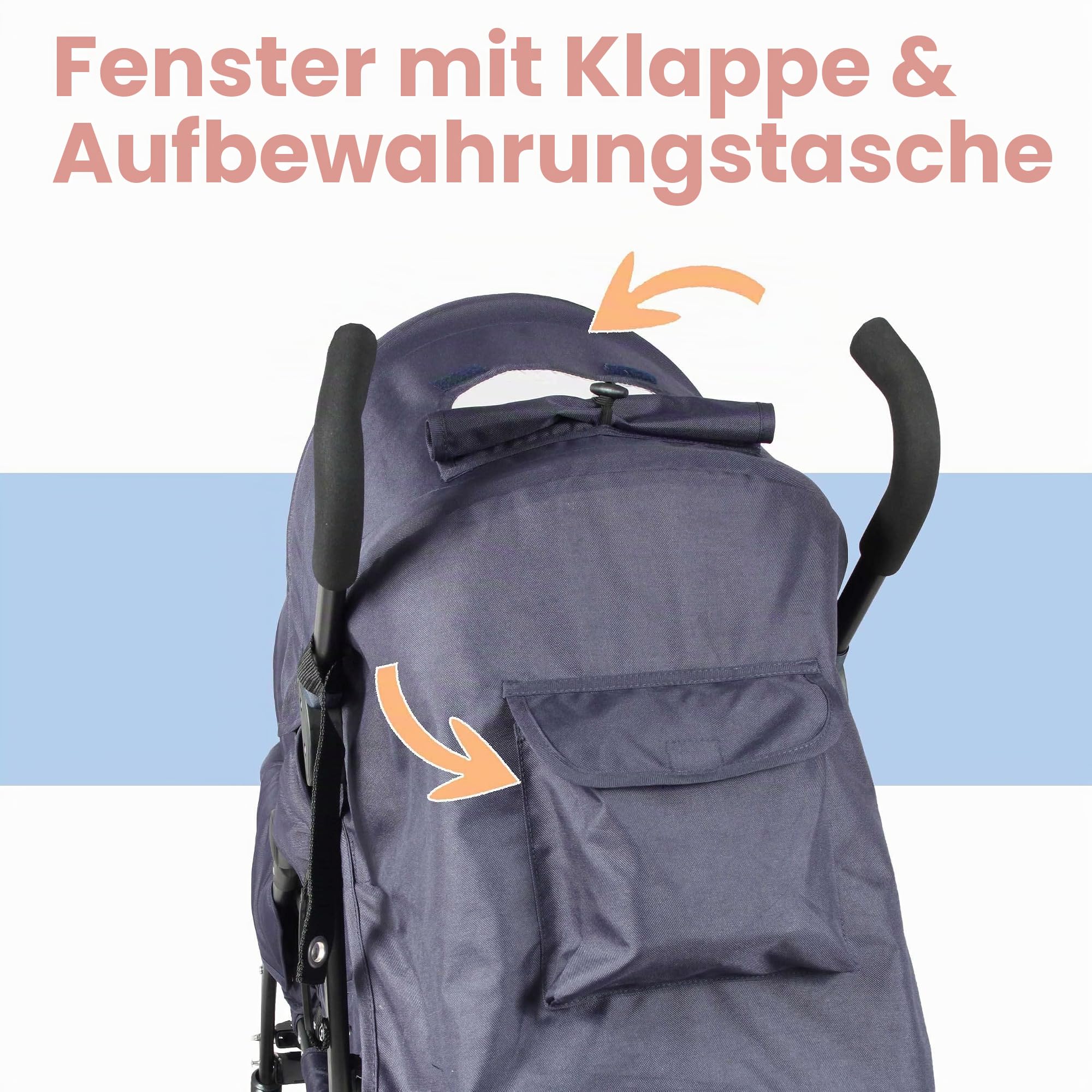 Bambisol Kinderwagen mit Doppelstock, kompakt, Regenschutz inklusive, Marineblau