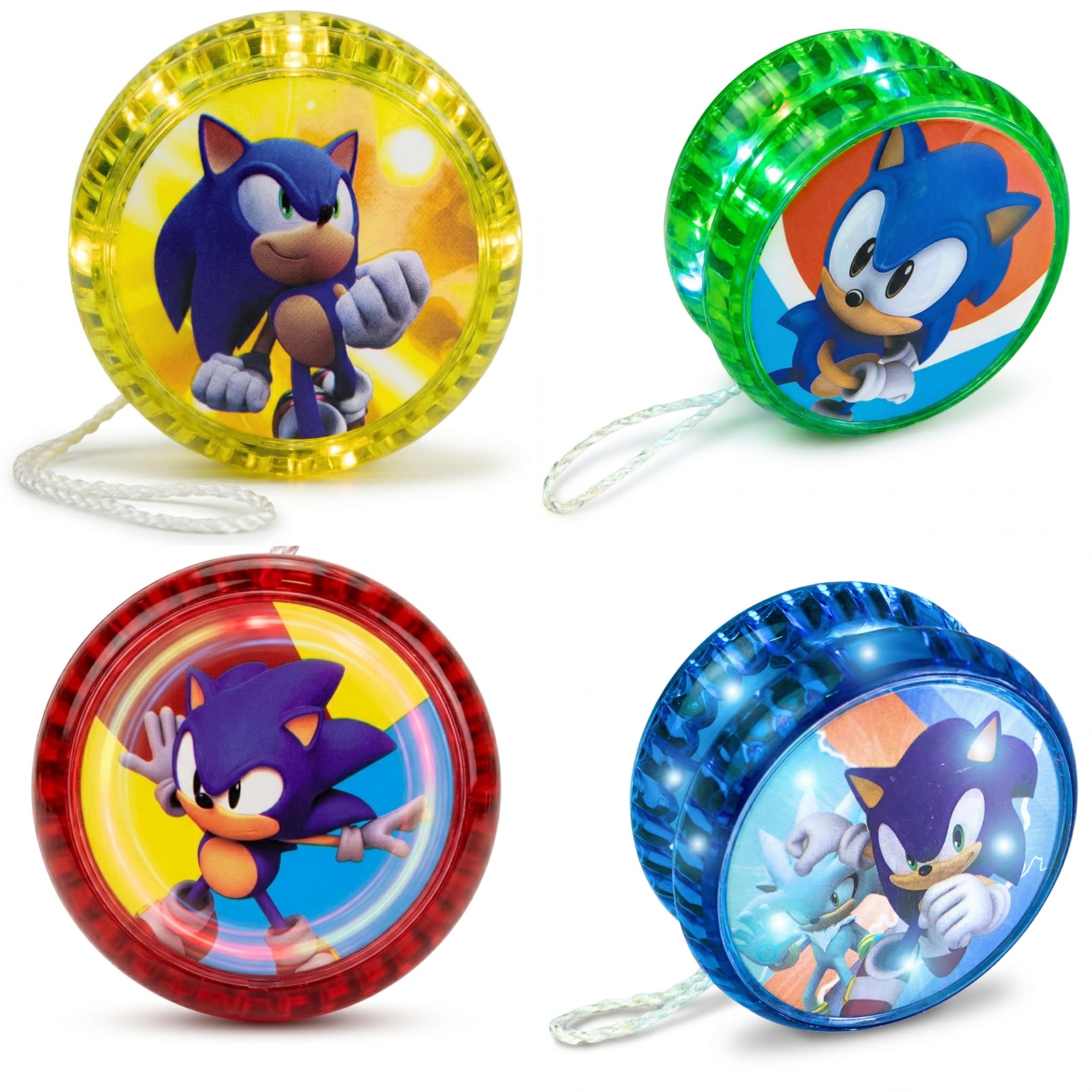 4PCS LED Sonic Yo-Yo for Kids - 5.5cm Beginner Responsive Yo-Yo with String, Spinning Toy, Party Favor, 4x Sonic Yoyos