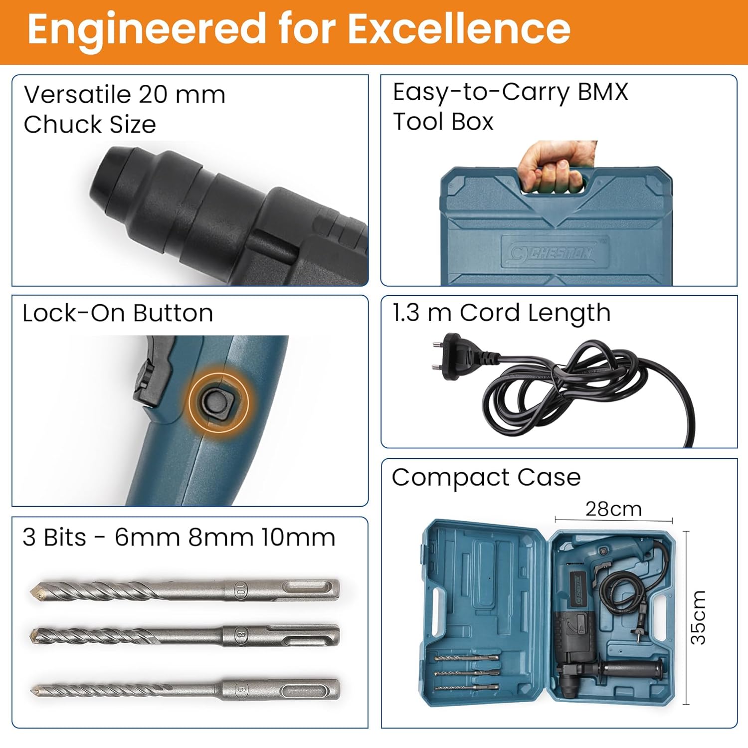 Detailed view of CHESTON Rotary Hammer Drill features