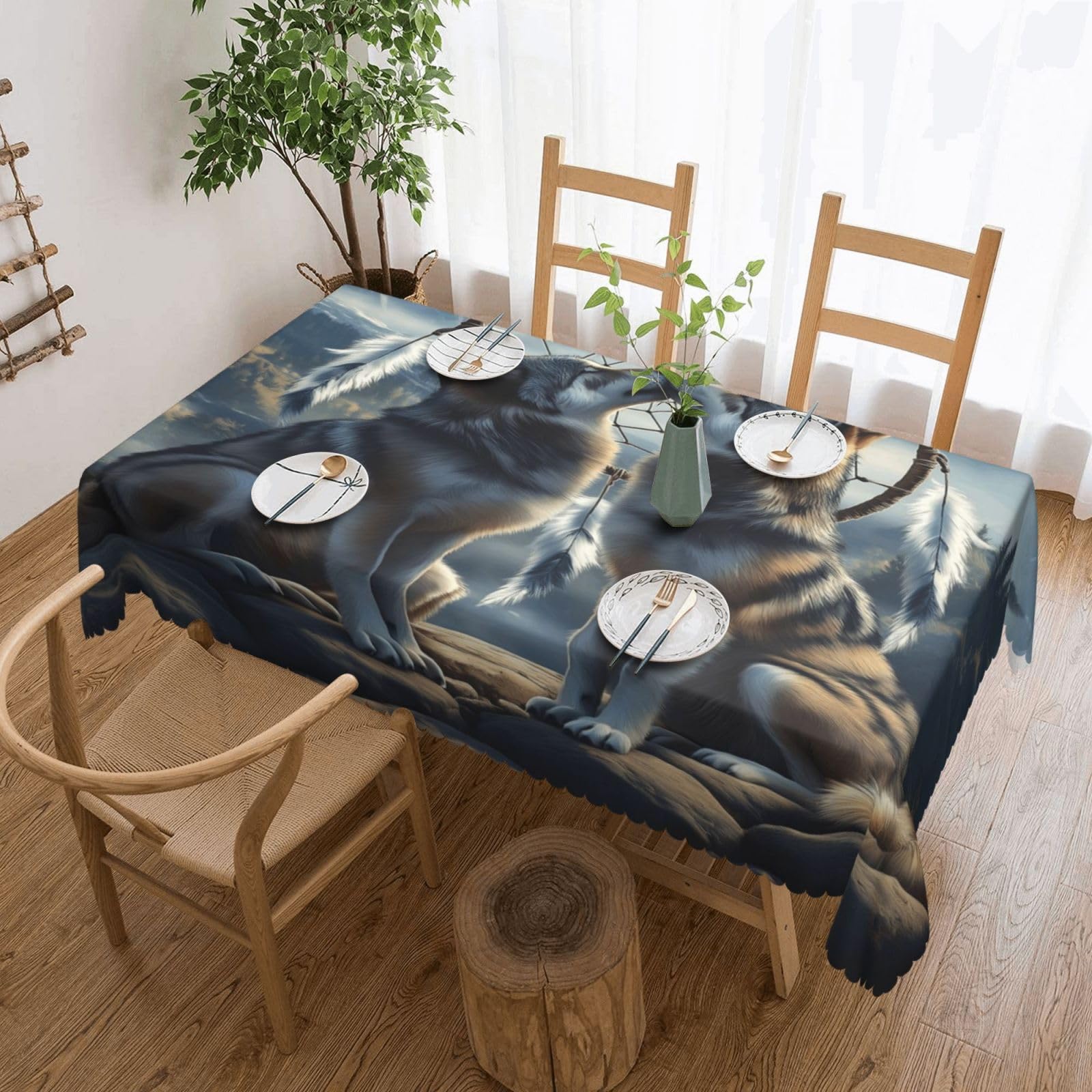Nappe loups attrape-rêves protectrice 137x183cm, fini les taches sur la table de salle à manger