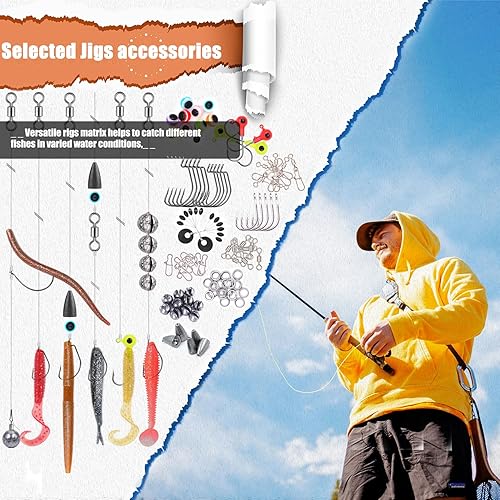 Miniatura 17 de Juego de señuelos de pesca, kit de señuelos para lubina, trucha, salmón, agua dulce, equipo de aparejos de pescado, incluye cuchara de cebo