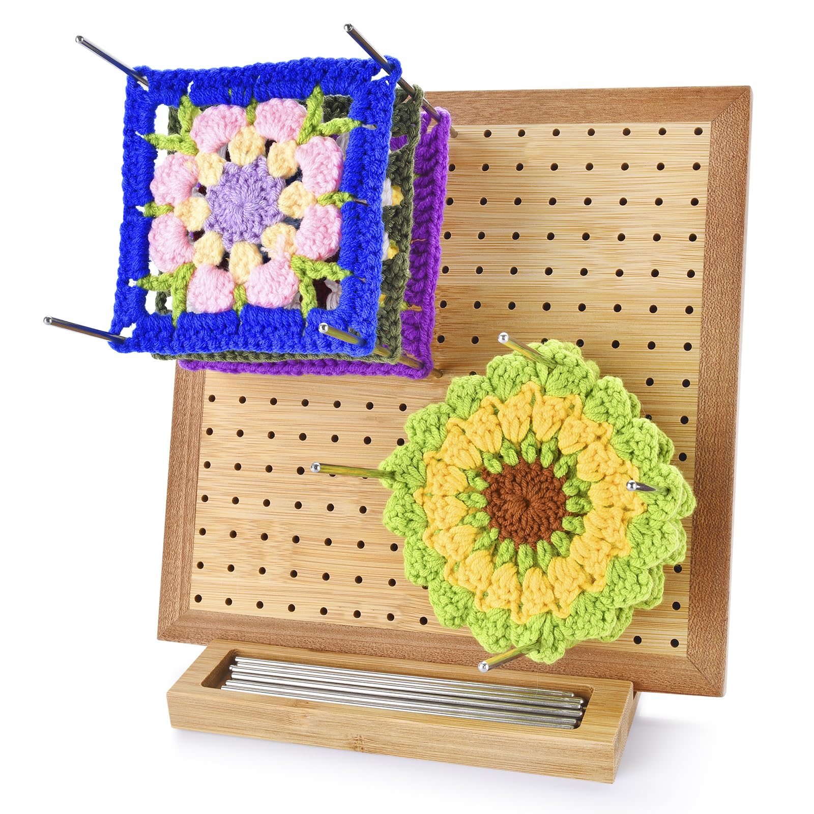 LIVSMON 9.1" Crochet Blocking Board with Pins, Handcrafted Knitting Blocking Mat for Knitting Crochet and Granny Squares, Gifts for Grand Mothers, Mothers