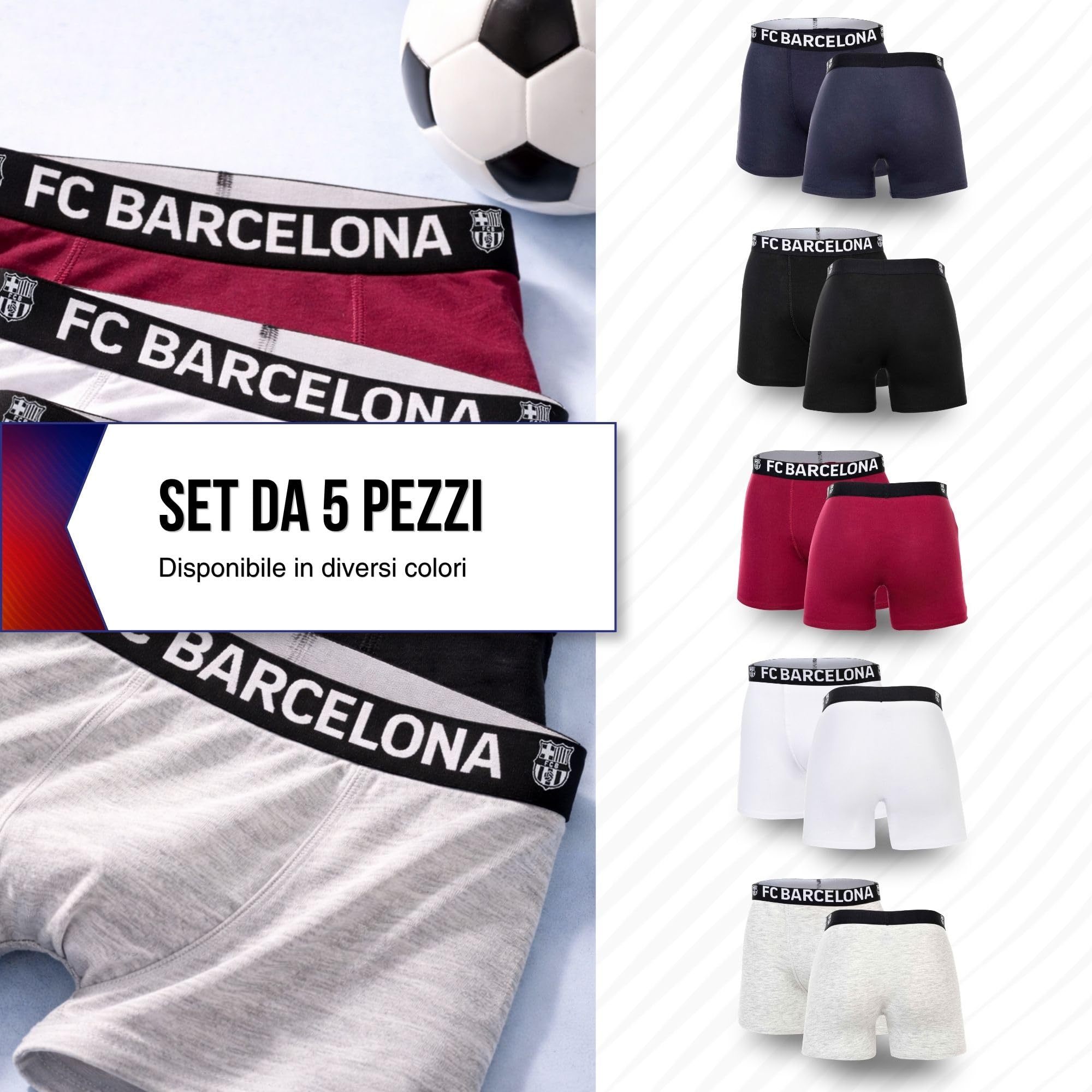 FC Barcelona - Boxer da ragazzo, confezione da 5, prodotto con licenza ufficiale, biancheria intima, regalo per fan per bambini