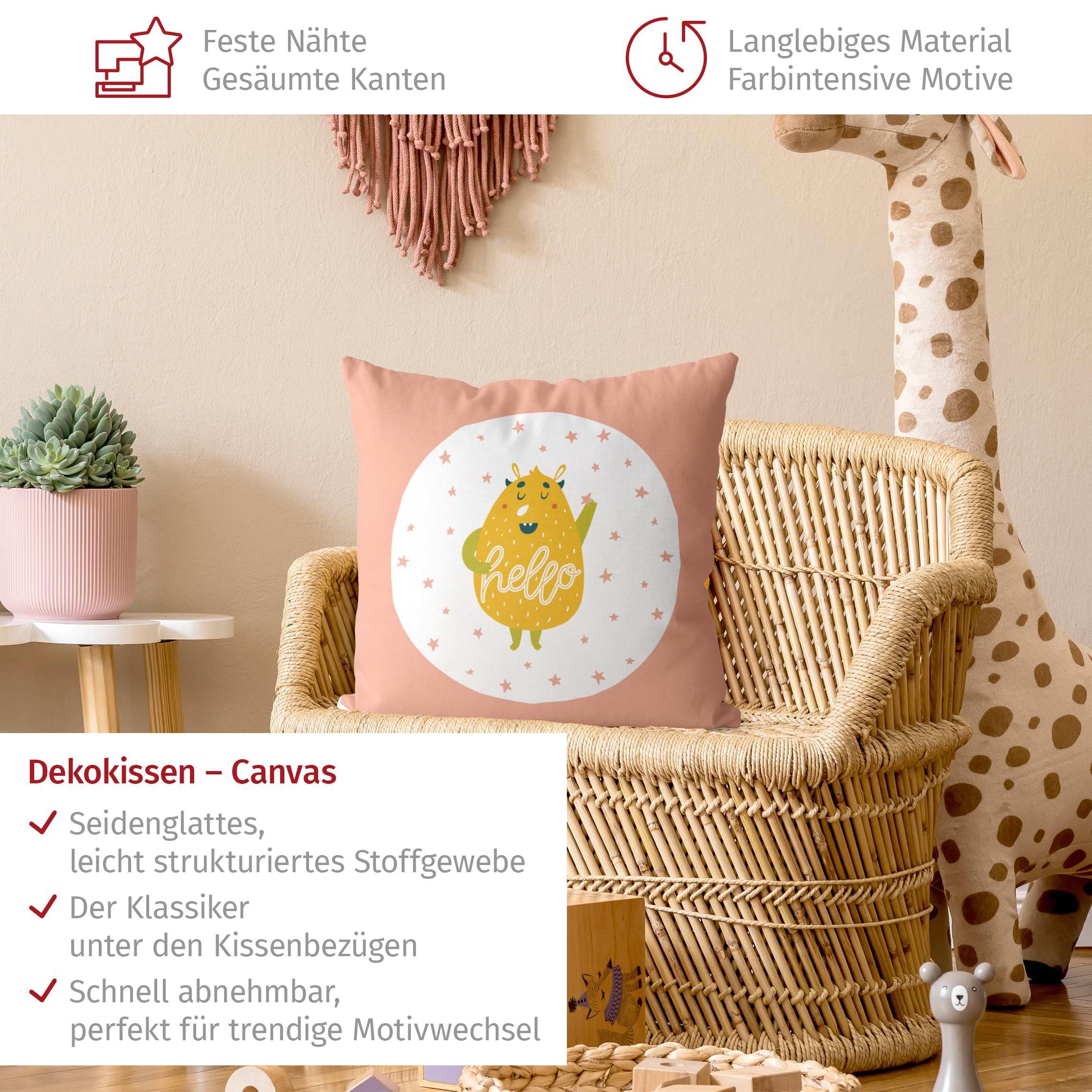 Dekokissen drinnen/Indoor waschbar Sprüche mit Füllung Zierkissen - Made in Germany - Design Bezug rosa Sofakissen Illustration Kinderzimmer 2123