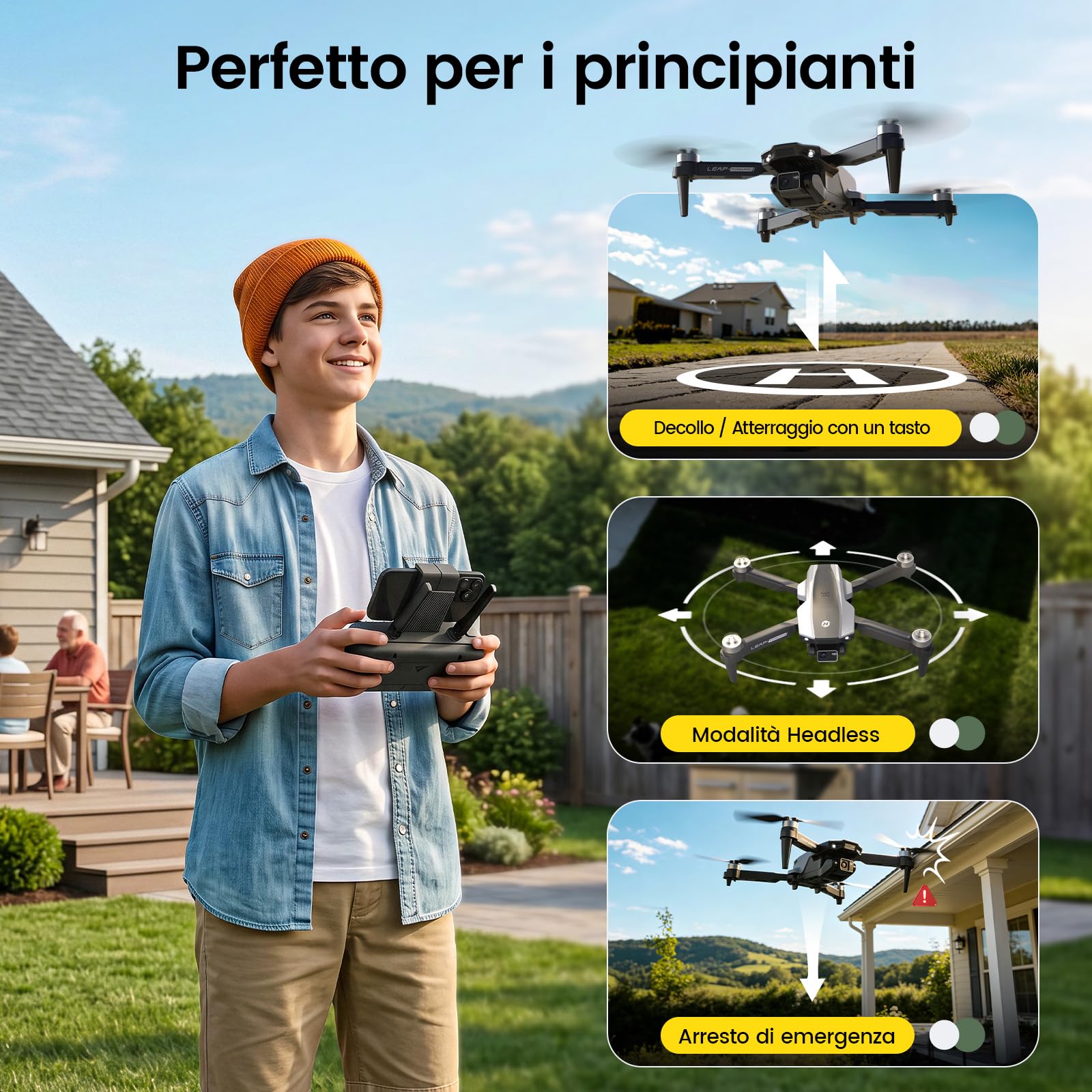 Holy Stone HS200P Drone con Fotocamera 1080P per Bambini e Principianti | Quadricottero RC Pieghevole con Flusso Ottico, Volo a Traiettoria, Mantenimento di Quota, Flip 360°, 3 Velocità e 2 Batterie