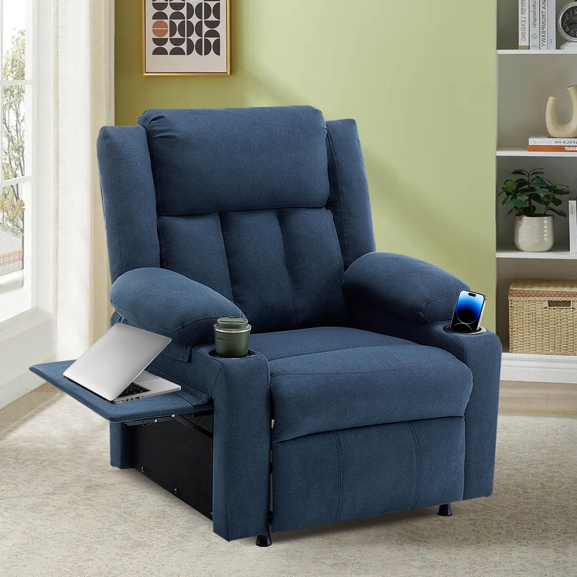 Apeaka Power Recliner Chair for Adults Blue Single Sofa Recliner with Massage and Heat for Living Room Bedroom Upholstered Accent Reclining Armchair