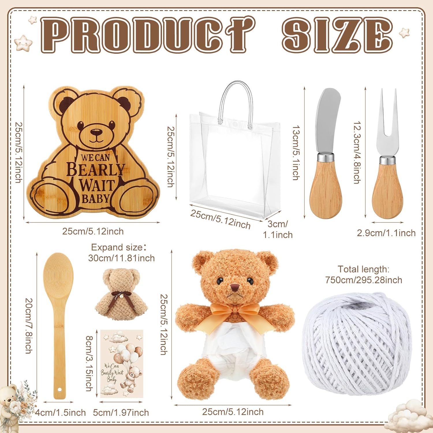 4sets/40pack Baby Shower Game & Prizes - 4 Set Blindfolded Diaper Changing Baby Shower Games and 4 Set Game Prizes for Winners Include Cutting Board Plush Bear Diaper Blindfold Knives Fork Spoon Towel