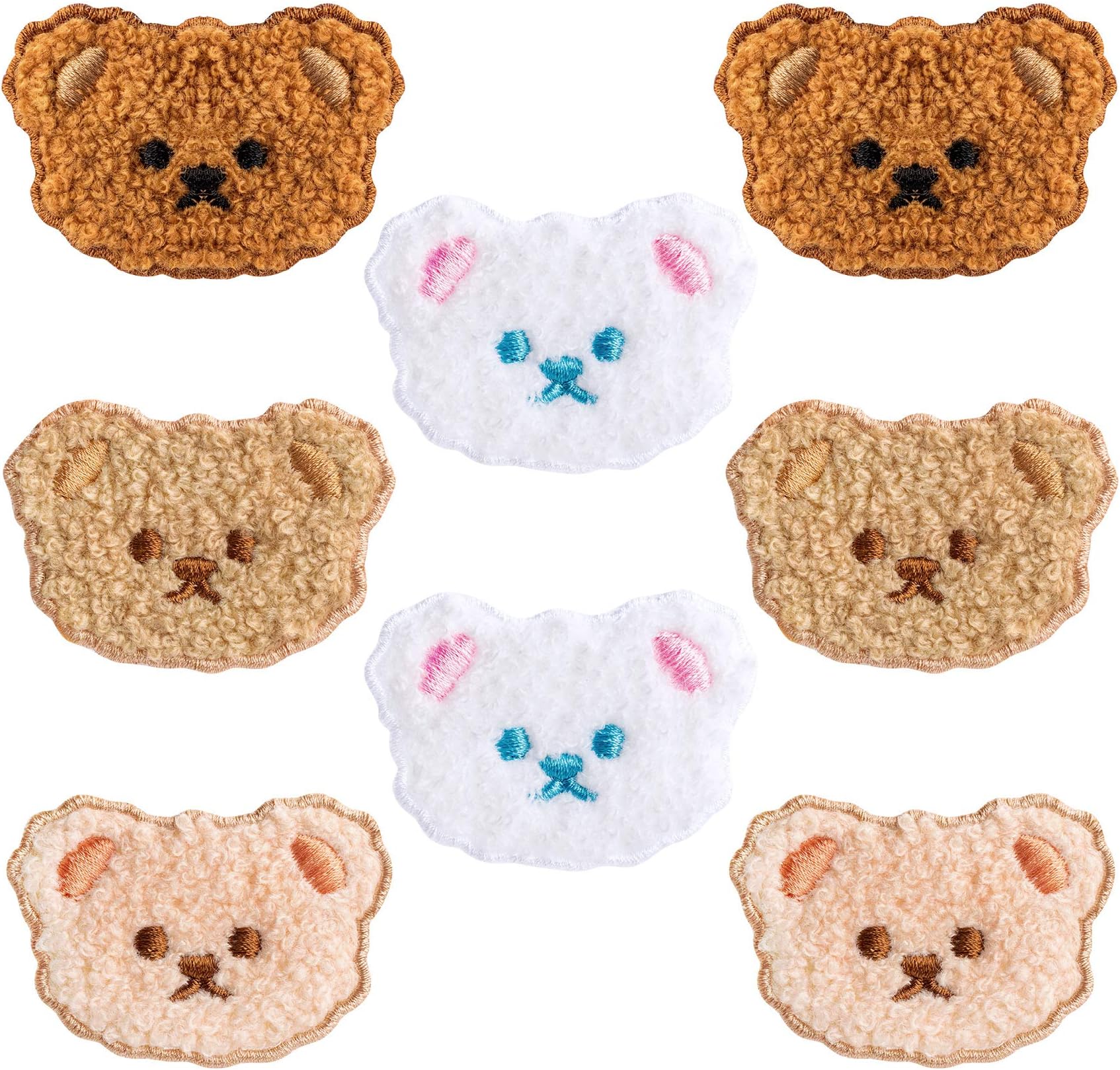 PAGOW 8 PCS Bear Embroidery Patch, Cute Cartoon Bear Patches,Iron On Embroidered Applique Sewing Patches for Bags, Jackets, Jeans, Clothes DIY Accessory (4 Colors: White, Pink Yellow, Khaki, Apricot)