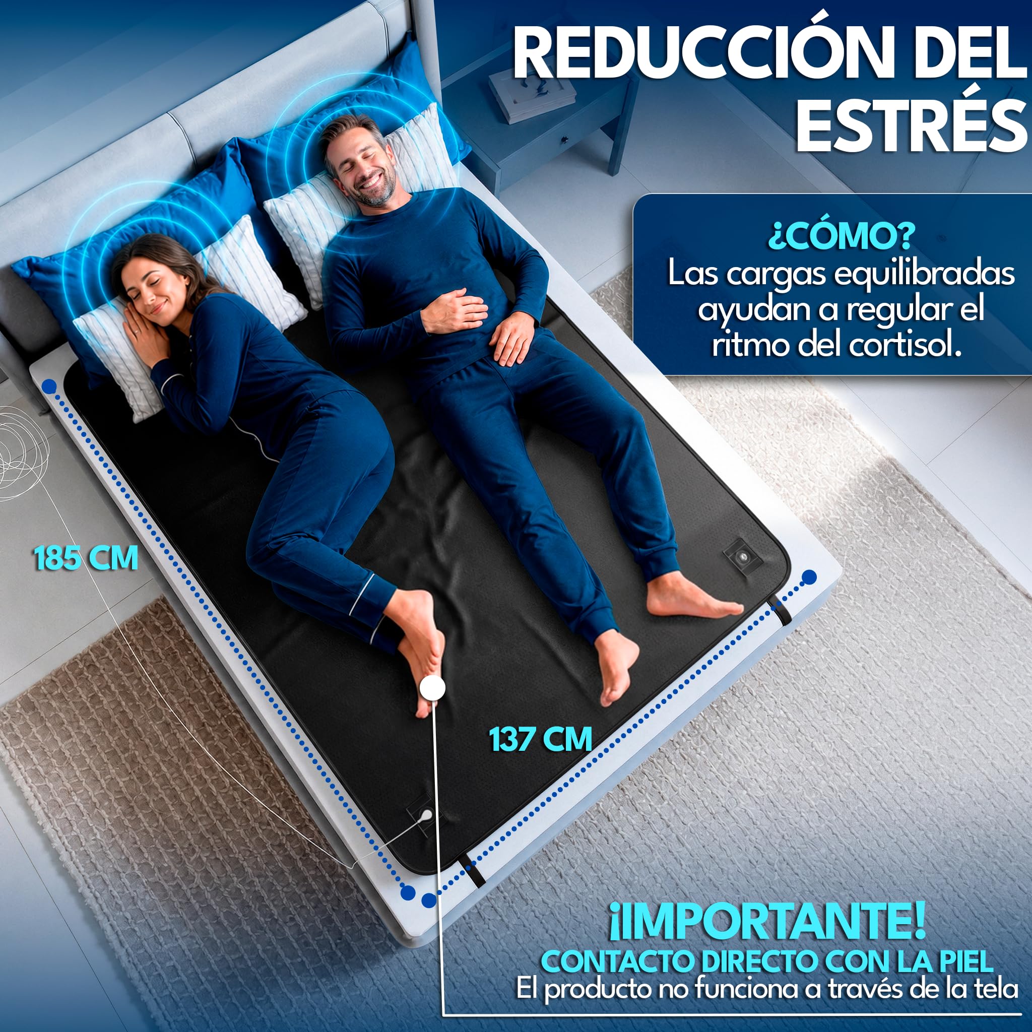 Grounding Mat Premium con Verificador Lápiz | Alfombrilla Earthing para Conexión a Tierra, Sueño Profundo y Reducción del Estrés | Incluye Enchufe y Cable | 2 Tamaños (185x137)
