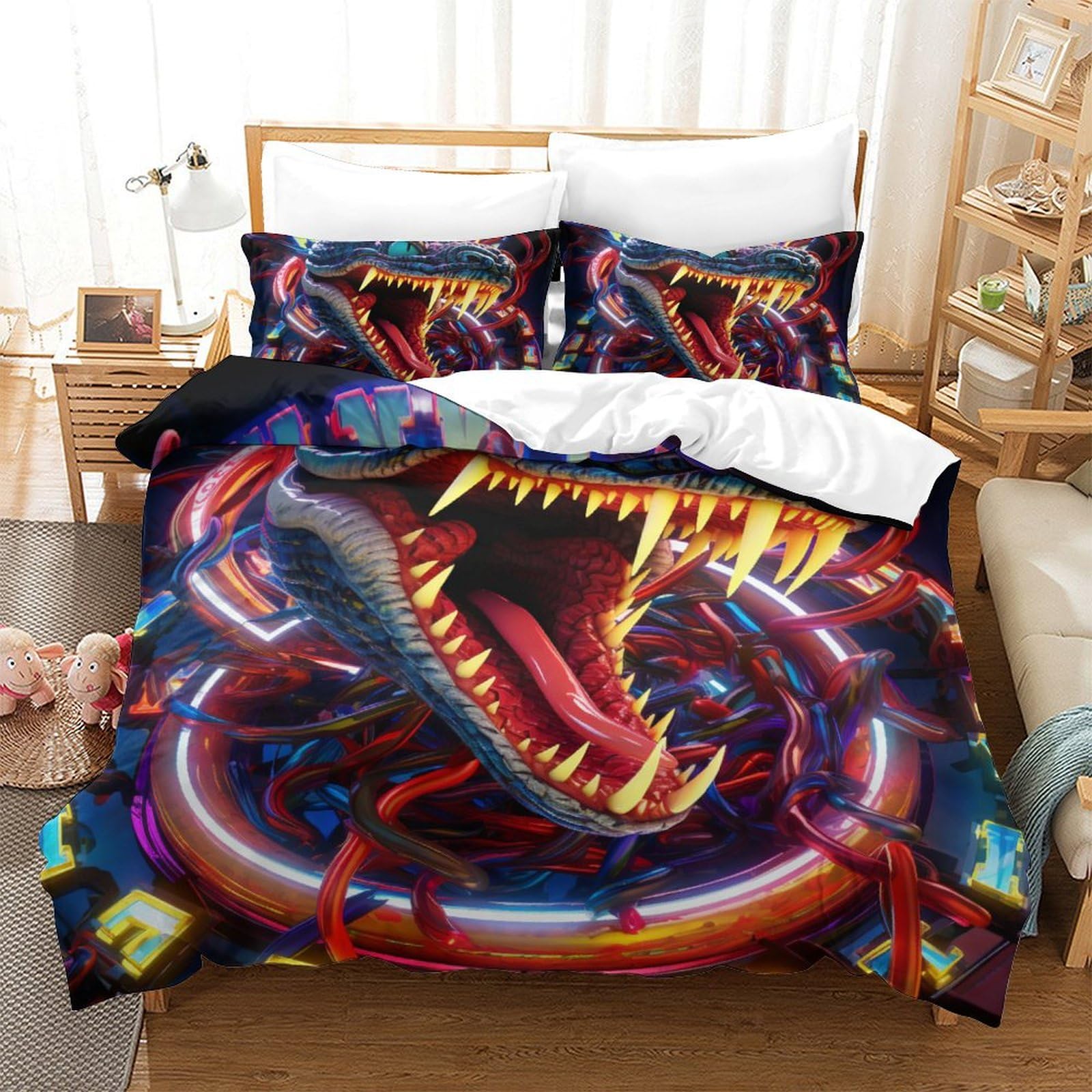 Parure de lit serpent 3D king size en microfibre douce et facile à repasser