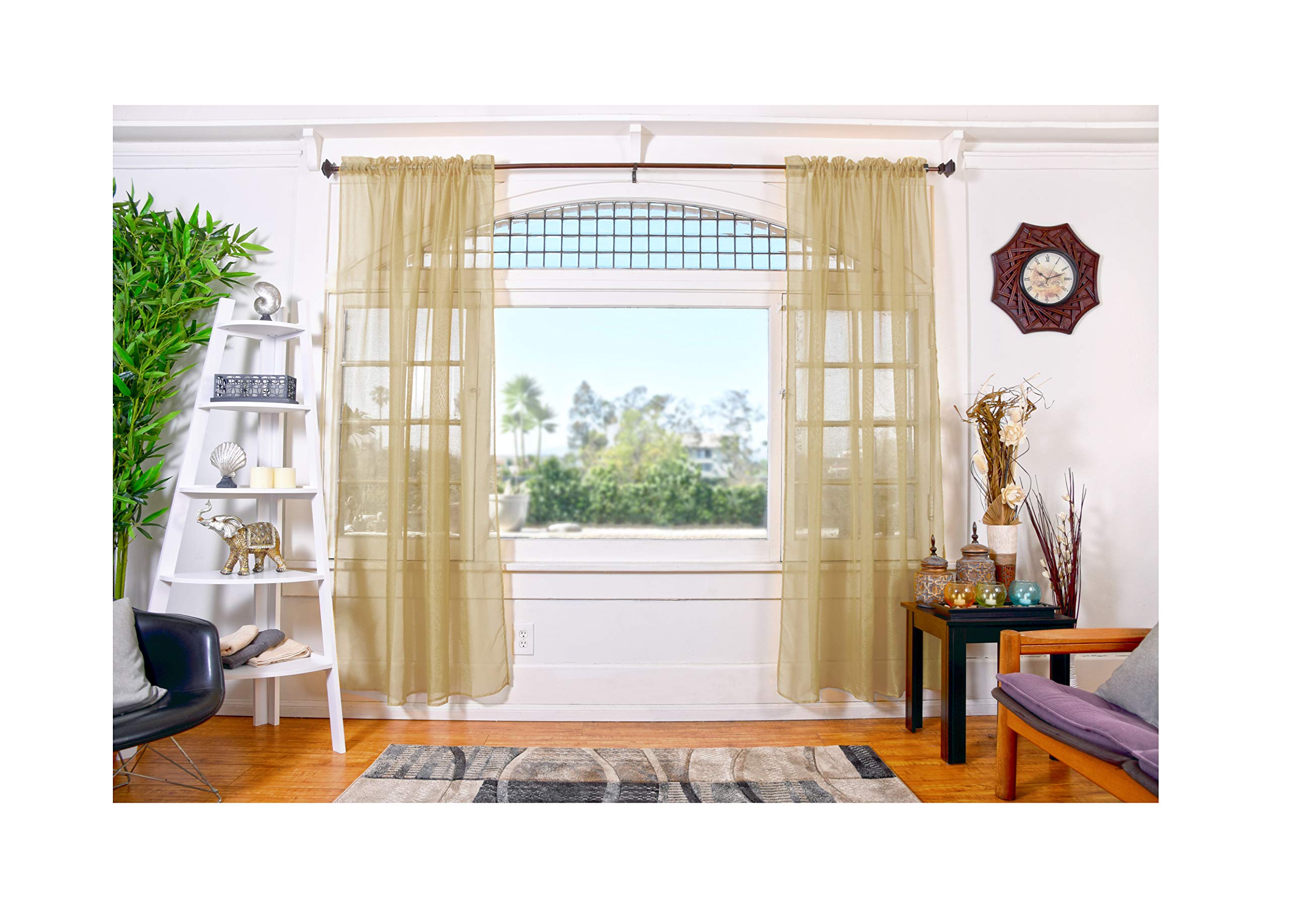 All American Collection Doli Sheer Curtains | Two 54" x 84" Panels (Beige)