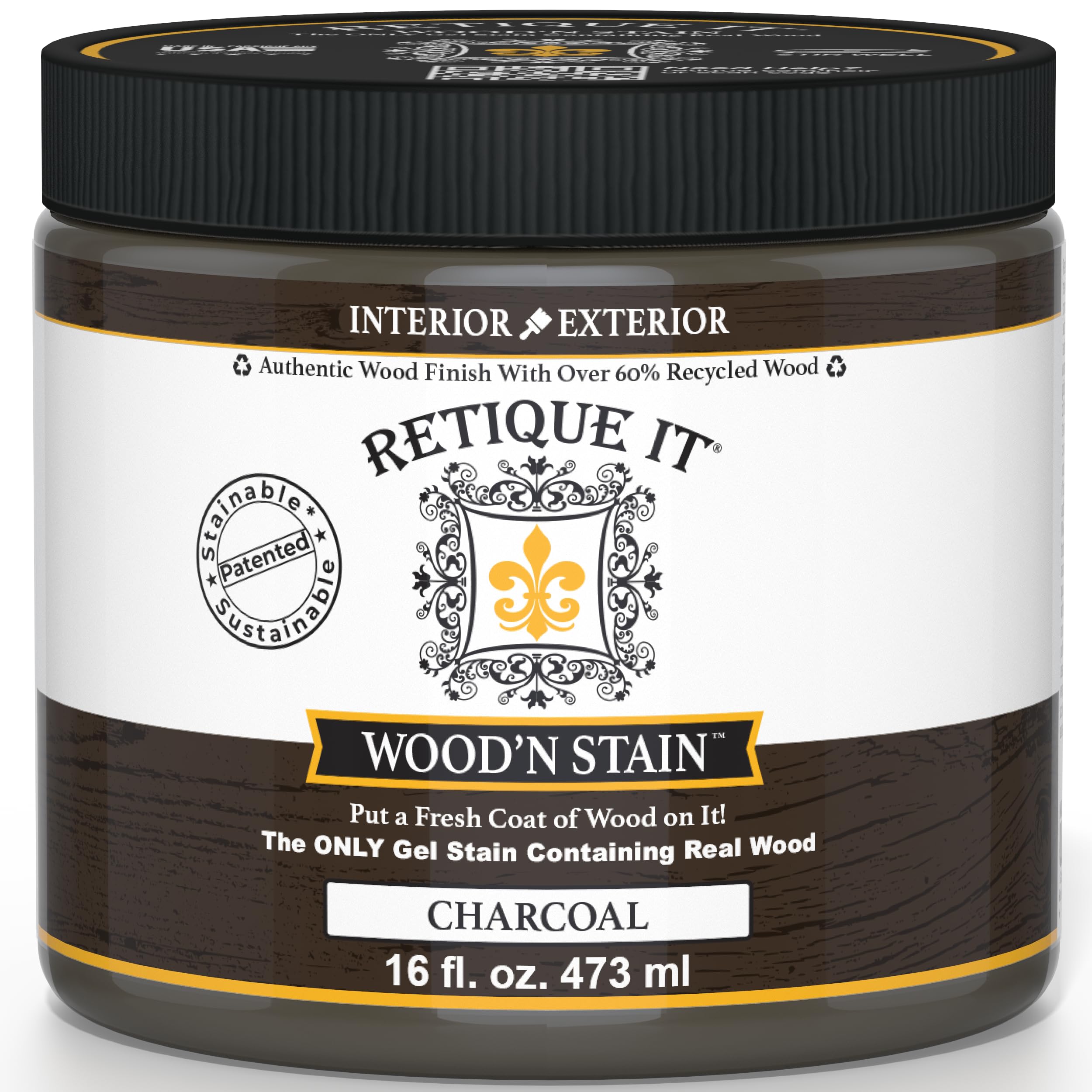 Retique It Wood'n Stain - Liquid Wood Gel Stain Interior/Exterior (16 oz (Pint)), 15 Charcoal