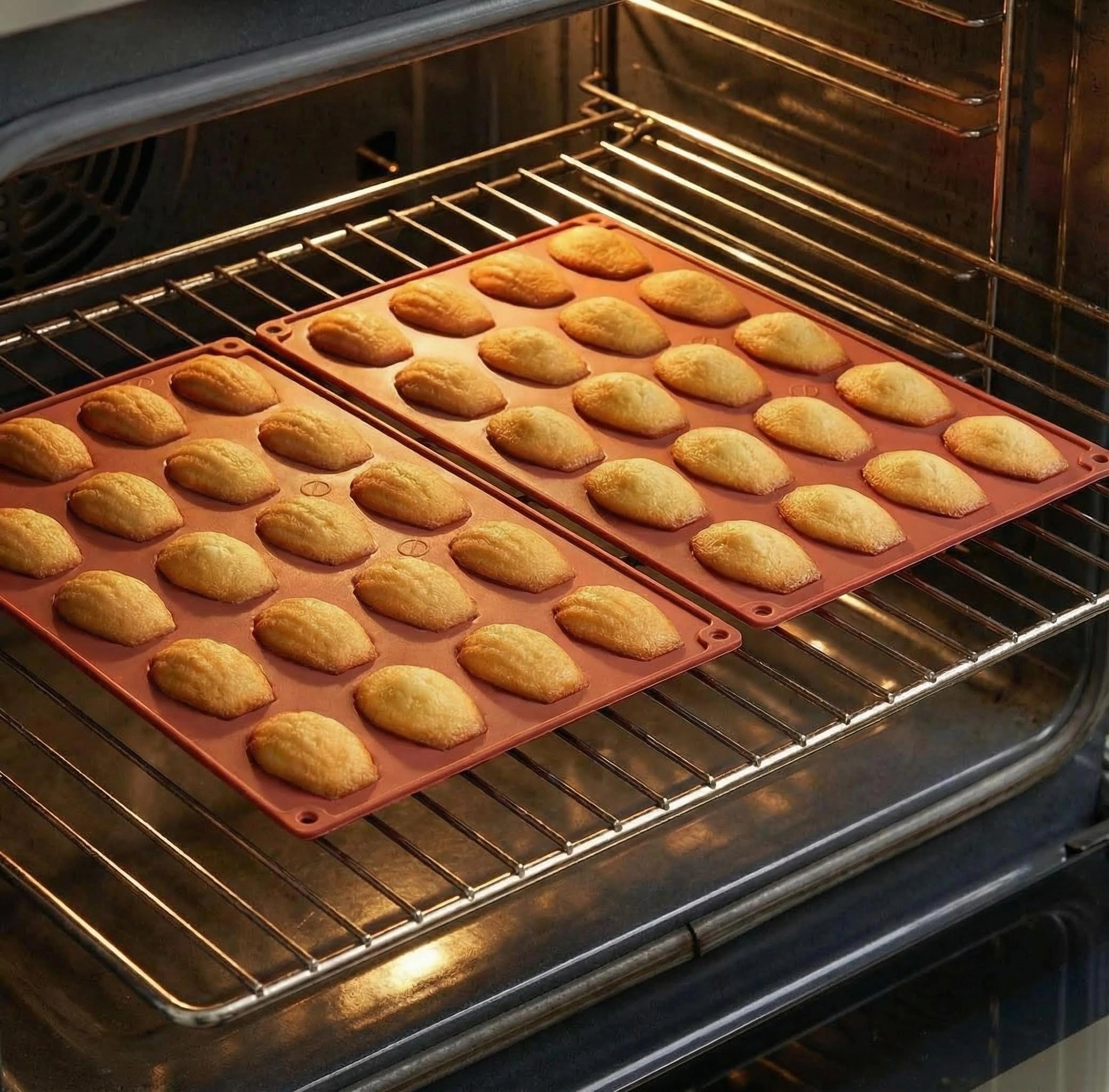 YXHZVON Madeleine - Moldes para hornear (2 unidades, silicona, 20 cavidades con 1 cepillo de silicona, moldes de chocolate, sin BPA, para mini pasteles de chocolate, color rojo)