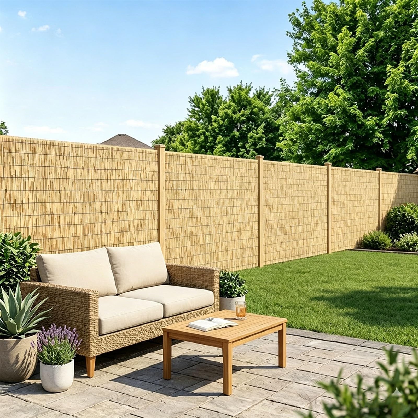 Brise Vue Jardin 1.2x5.0m Canisse en Roseau Naturel Protection Contre Le Vent et Le Soleil Clôture Extérieure Décorative avec Attaches pour Balcon et Terrasse(Natural,1.8mx5.0m)