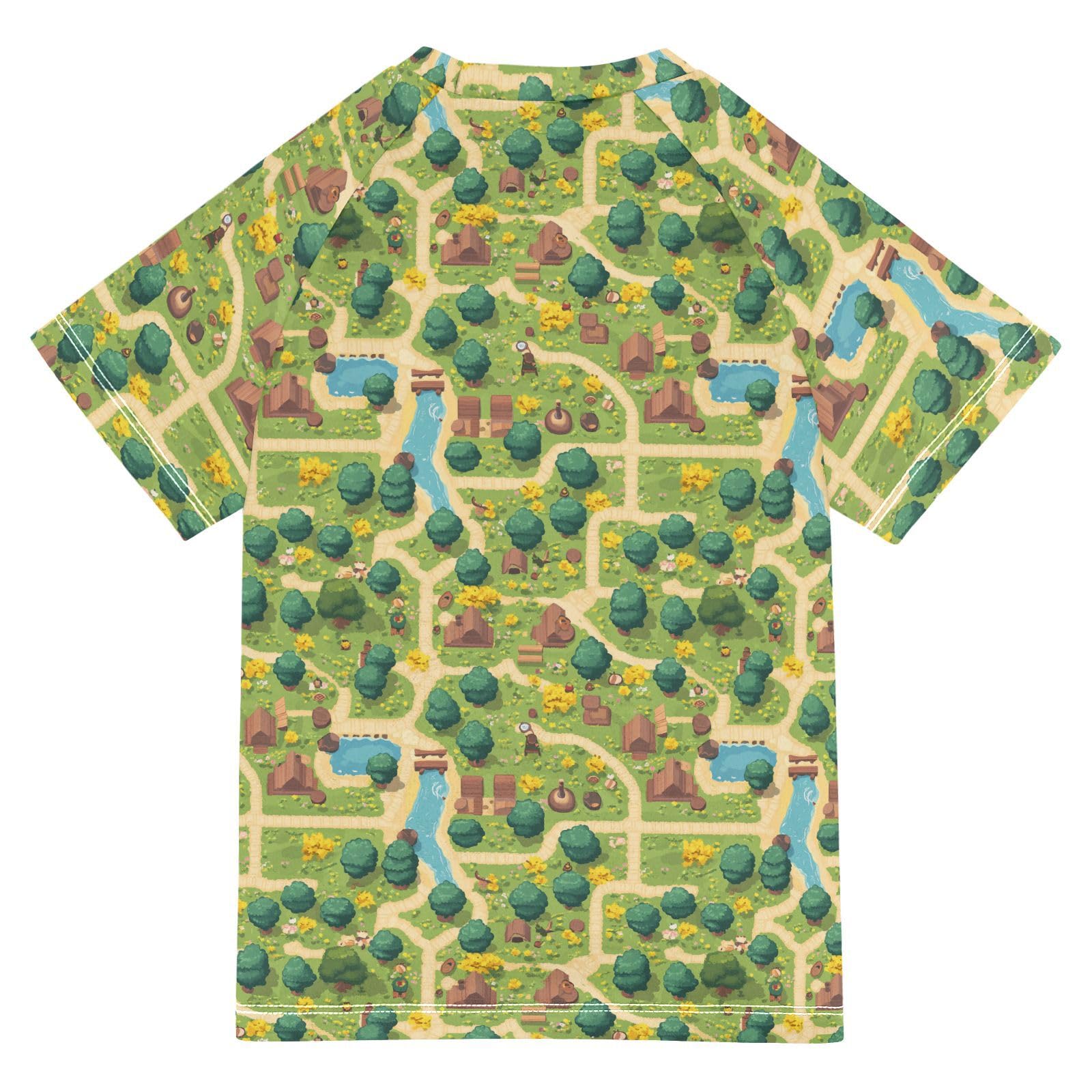 Kids Bathing Suit Short Sleeve Girl Rash Guard 4T Vintage Game Map