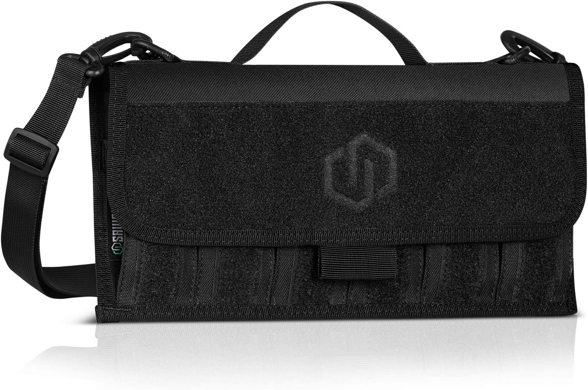 Savior EquipmentTactical Pistol Magazine Storage Pouch w/Hook-N-Loop Cover Panel - Shoulder Strap Included, Reinforced D-Rings, Fits Most Single Double Stack 9mm .40 .45 Mags Holster, 6 Slots