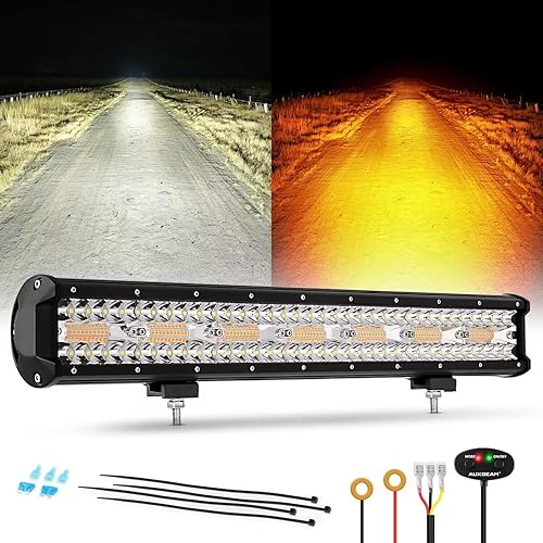 Auxbeam 6 Modes Amber White Series, 20 Inch LED Light Bar 420W, Strobe Light Flashing Warning Emergency, Spot Flood Combo Off Road Light for Trucks, Cars, ATVs, UTVs, Boats