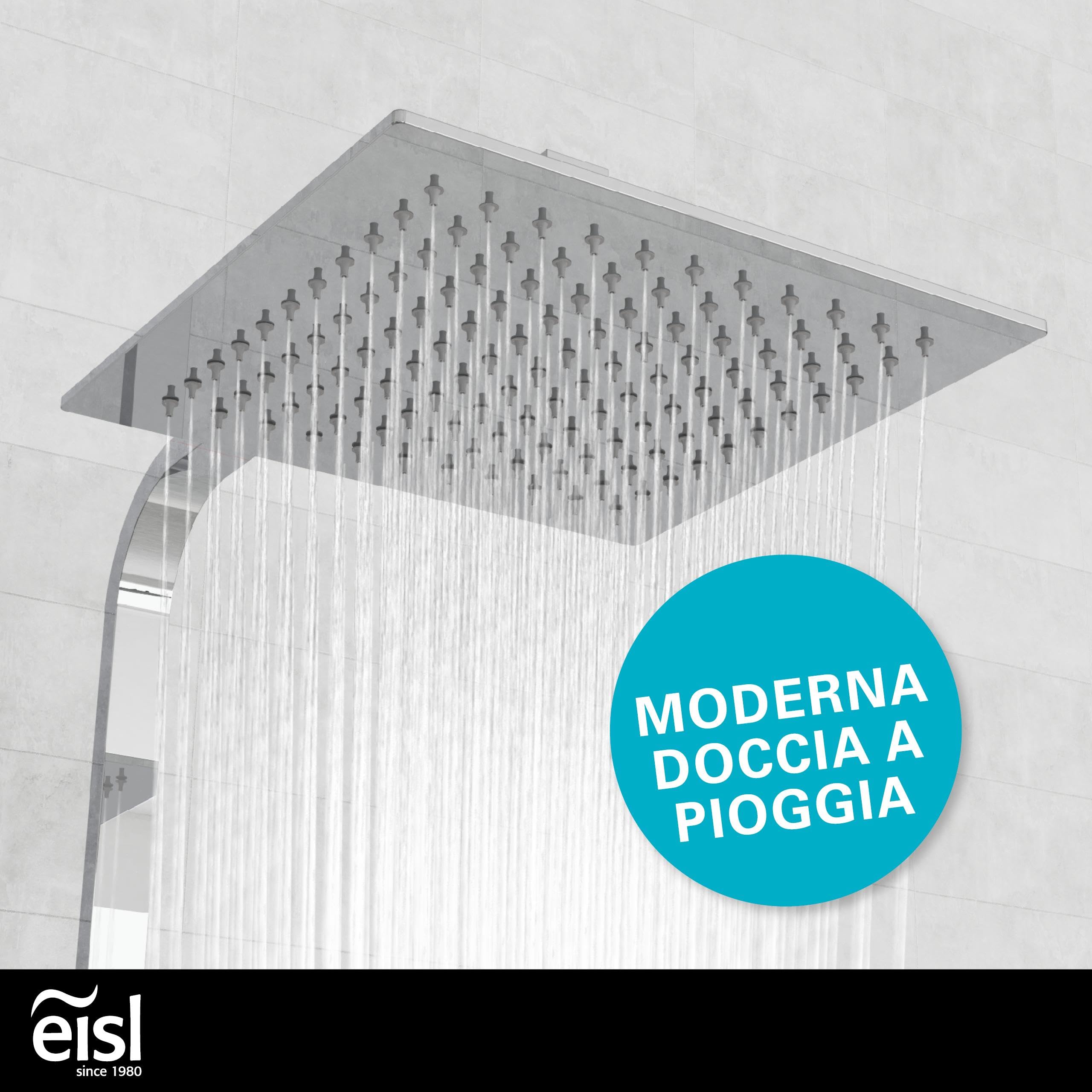 EISL DX1104CST Calvino-Sistema, Set Completo con doccetta Pioggia con Staffa a Parete e termostato, Colonna Doccia, Finitura cromata