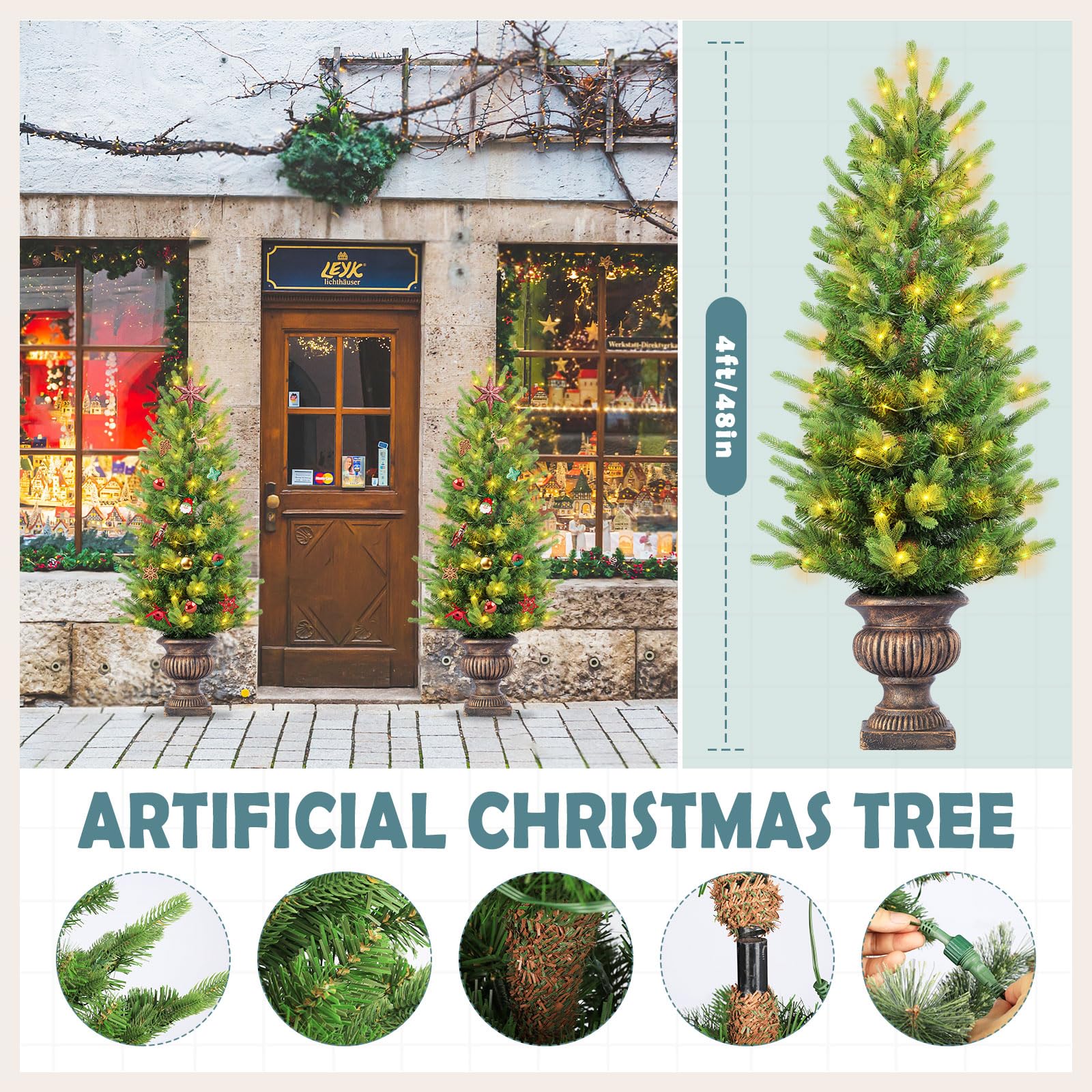 Gfilay Árbol de Navidad Artificial con Luces de 120 cm en Maceta, Funciona con Pilas, Preiluminado e Inalámbrico