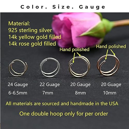 Miniatura 9 de 14k Gold Filled 20G Double Hoop Nose Ring for Single Piercing, 20 Gauge Small Thin 8mm Spiral Nose Jewelry for Women Men
