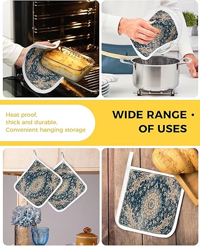 Miniatura 5 de 4 Packs Antique Oriental Pot Holders Sets for Kitchen,Oven Pan Plate Bowl Pads Heat Proof Mat with Hanging Loop,Terry Cloth Potholders Soft Grip for