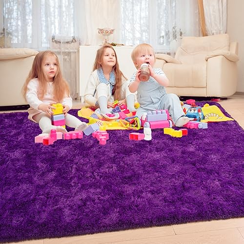Miniatura 4 de Keeko Alfombras esponjosas para dormitorio, sala de estar, 4 x 5.3 pulgadas, alfombra de noche de felpa suave, alfombra moderna para interiores,